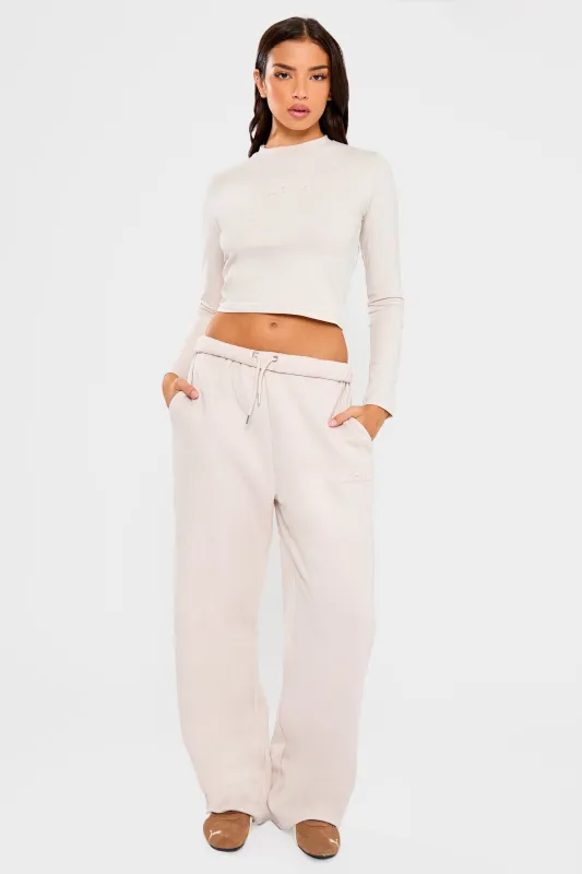 Kaiia Embossed Bubble Logo Wide Leg Joggers Oyster made by Kaiia the label
