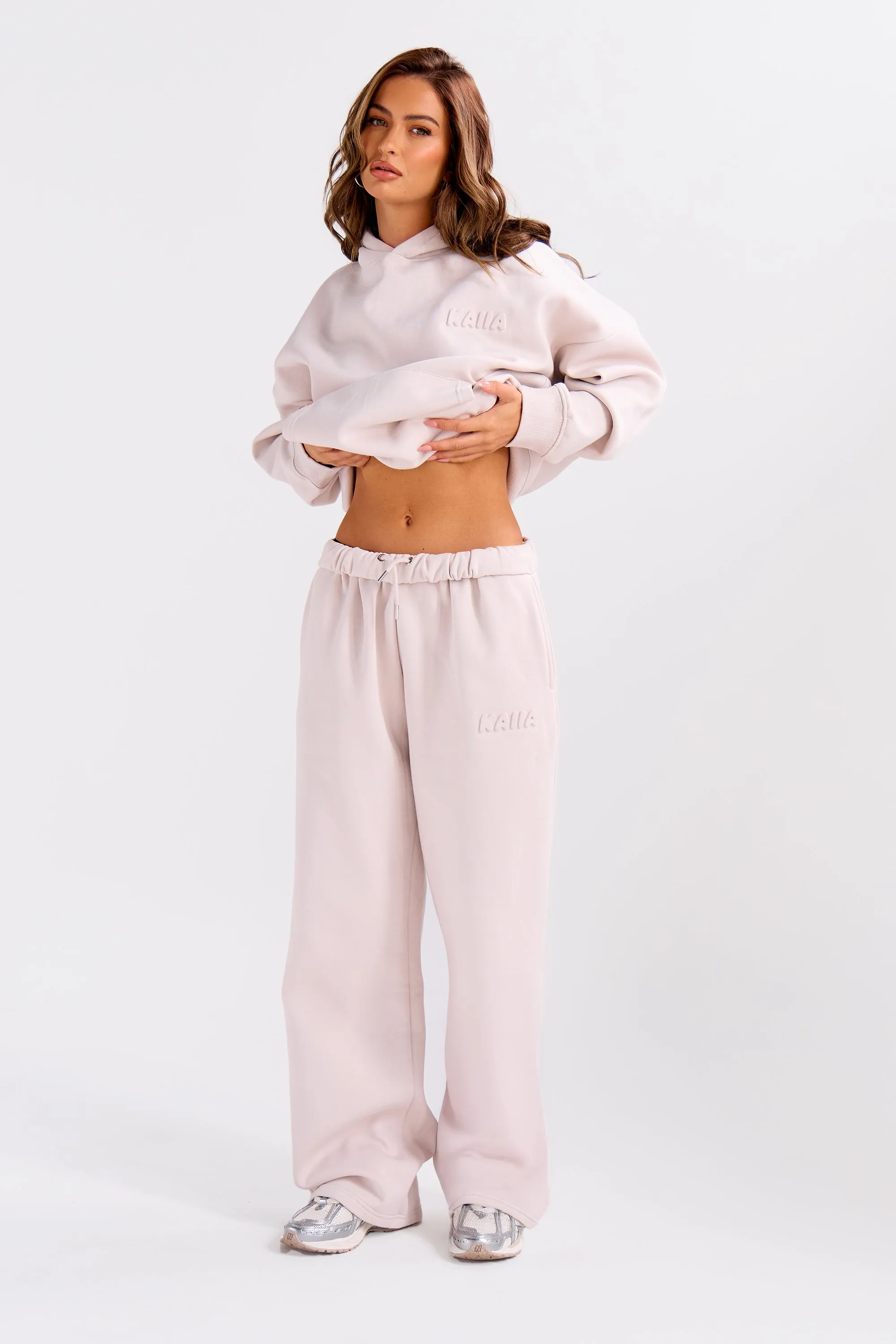 Kaiia Embossed Bubble Logo Wide Leg Joggers Oyster sold by Kaiia the label product image thumbnail 5