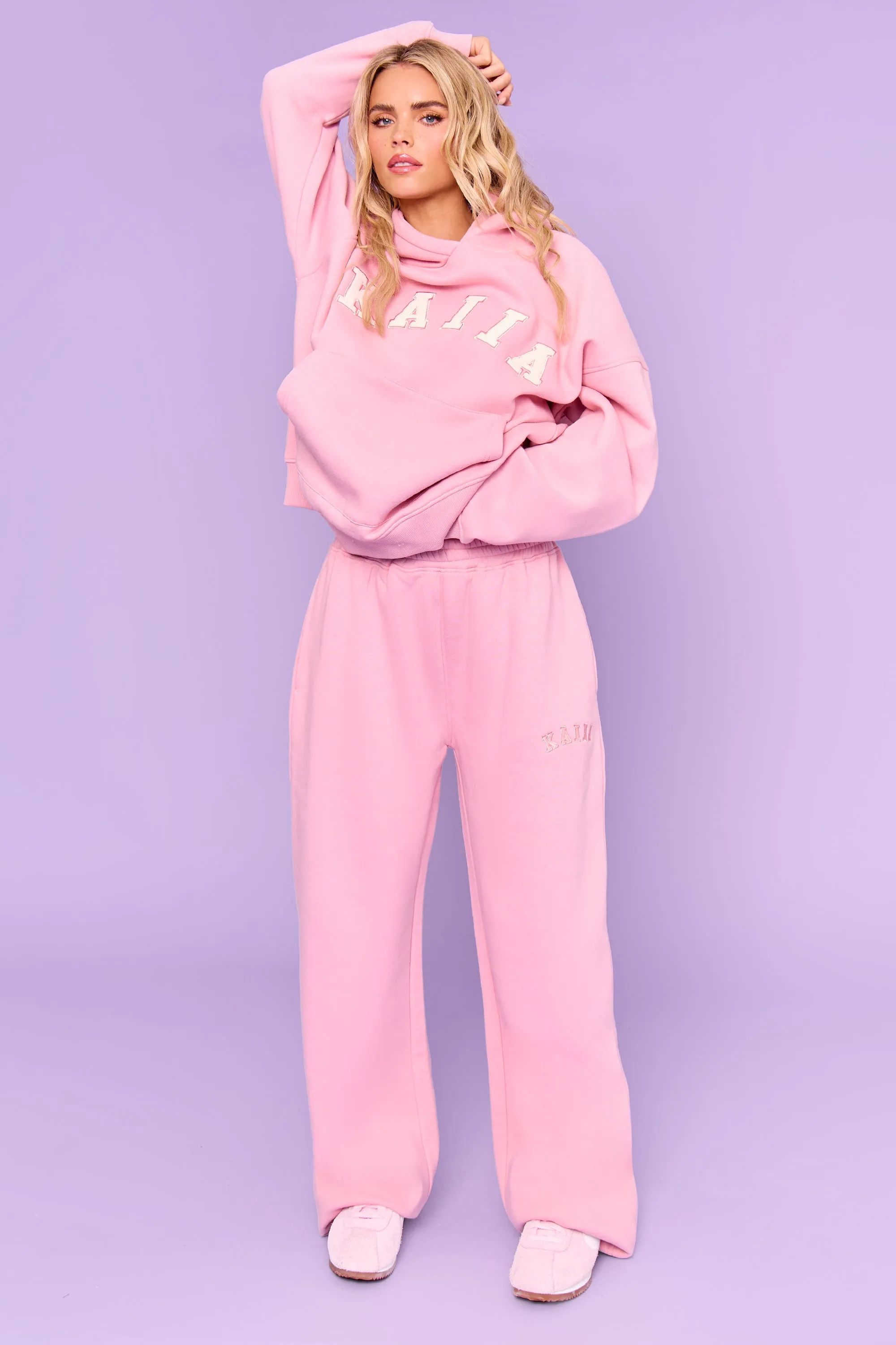 Kaiia Slogan Wide Leg Joggers Rose Pink sold by Kaiia the label product image thumbnail 4