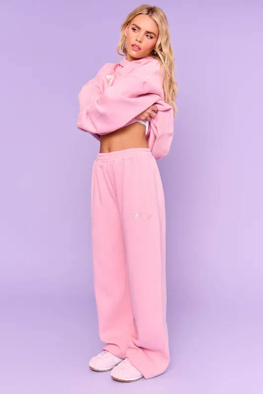 Kaiia Slogan Wide Leg Joggers Rose Pink made by Kaiia the label