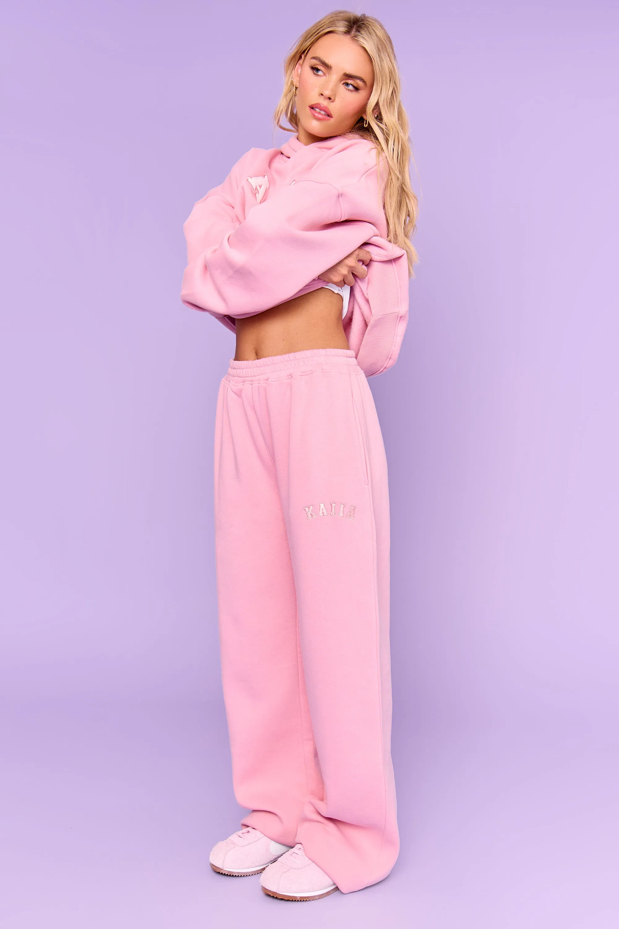 Kaiia Slogan Wide Leg Joggers Rose Pink sold by Kaiia the label