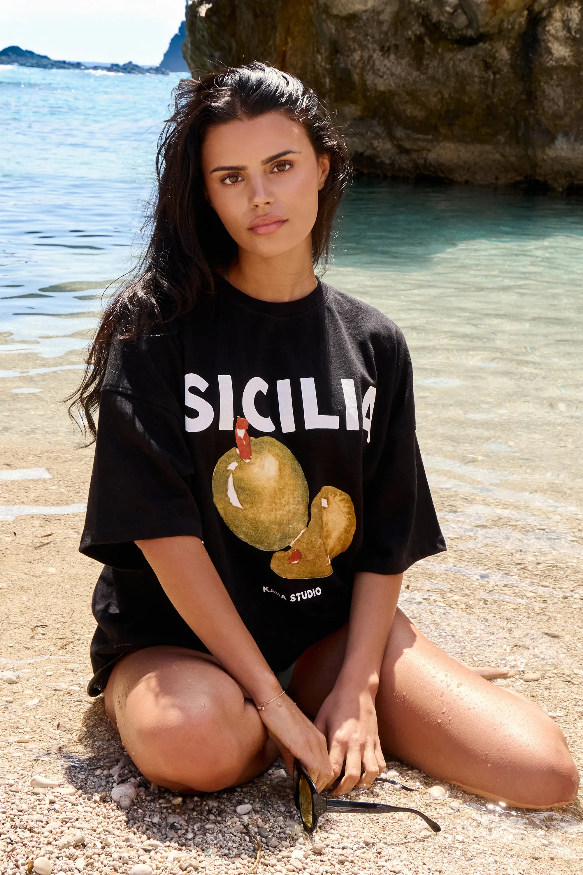 Kaiia Sicilia Olives Graphic Oversized T-Shirt Black sold by Kaiia the label product image thumbnail 2