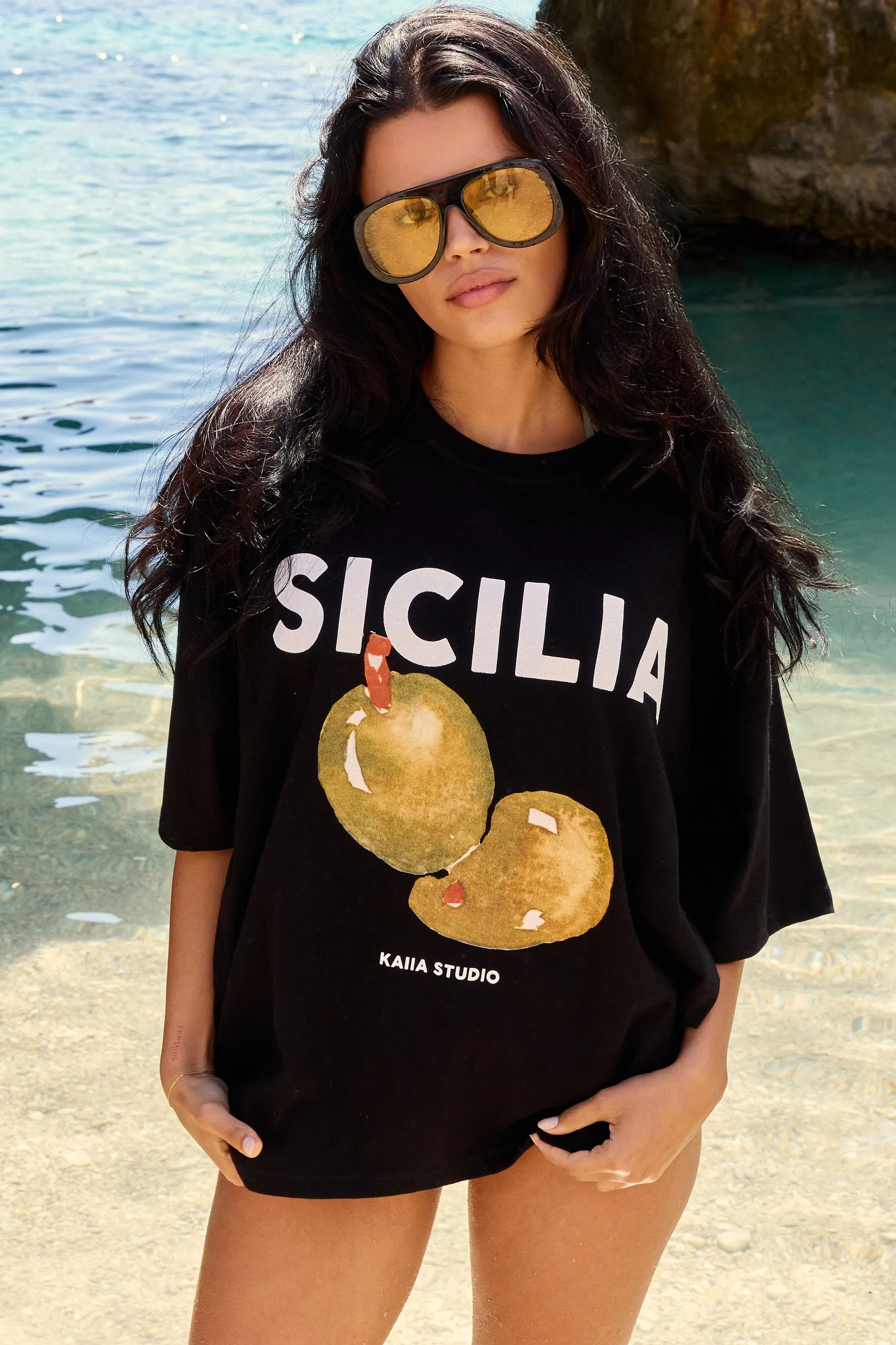 Kaiia Sicilia Olives Graphic Oversized T-Shirt Black sold by Kaiia the label product image thumbnail 3