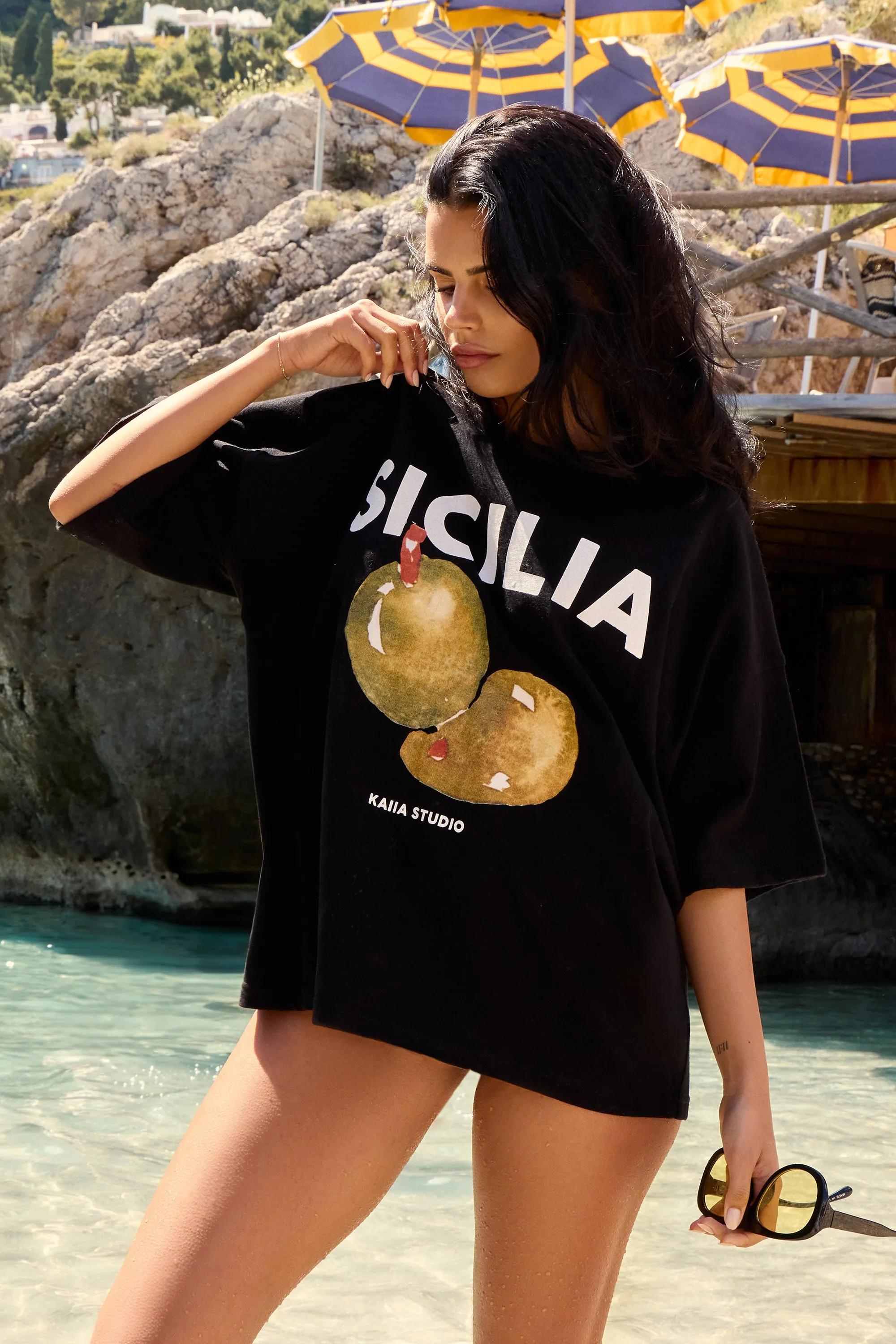 Kaiia Sicilia Olives Graphic Oversized T-Shirt Black sold by Kaiia the label product image thumbnail 4