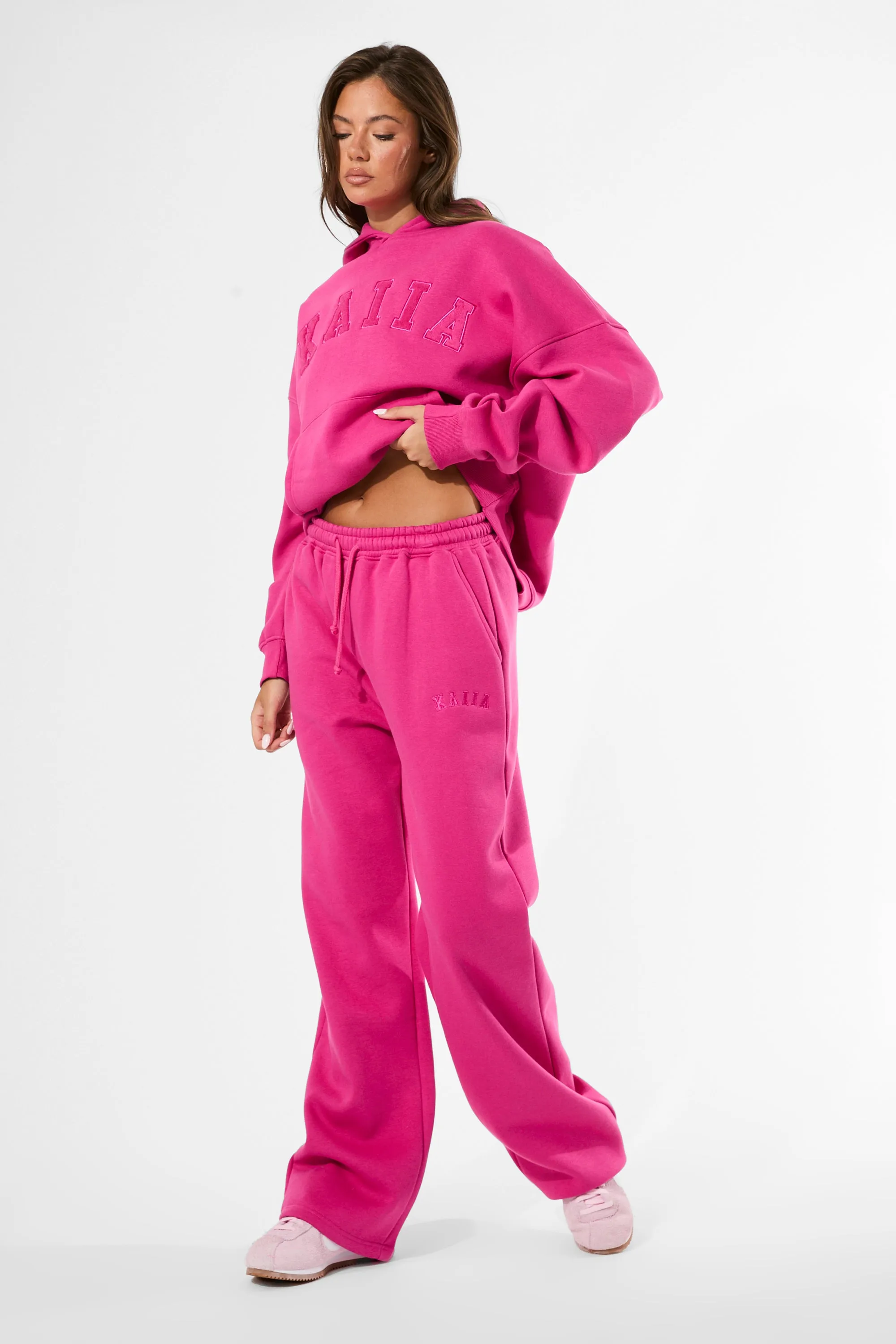 Kaiia Logo Wide Leg Joggers Bright Pink sold by Kaiia the label product image thumbnail 5