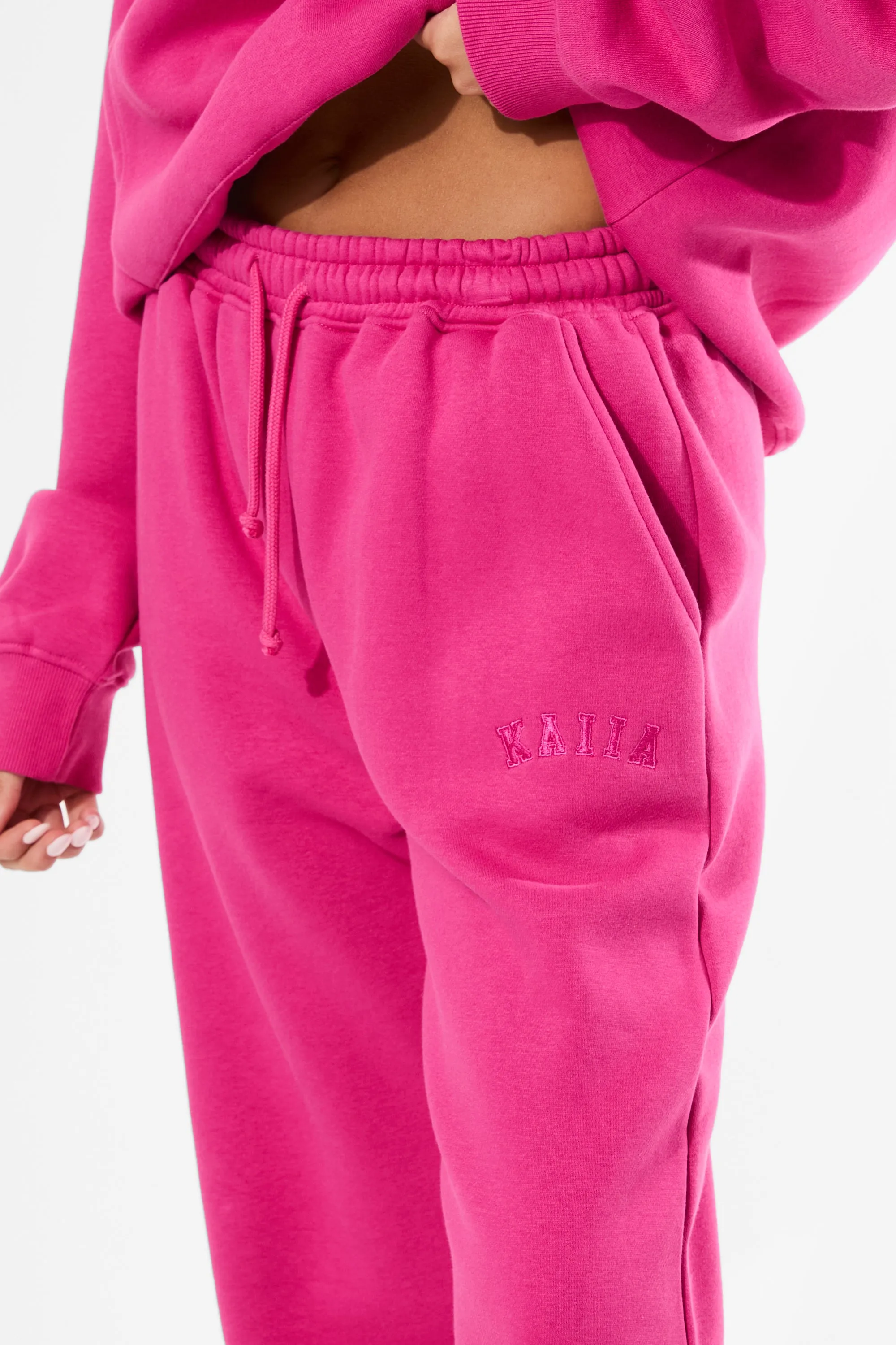 Kaiia Logo Wide Leg Joggers Bright Pink sold by Kaiia the label product image thumbnail 4