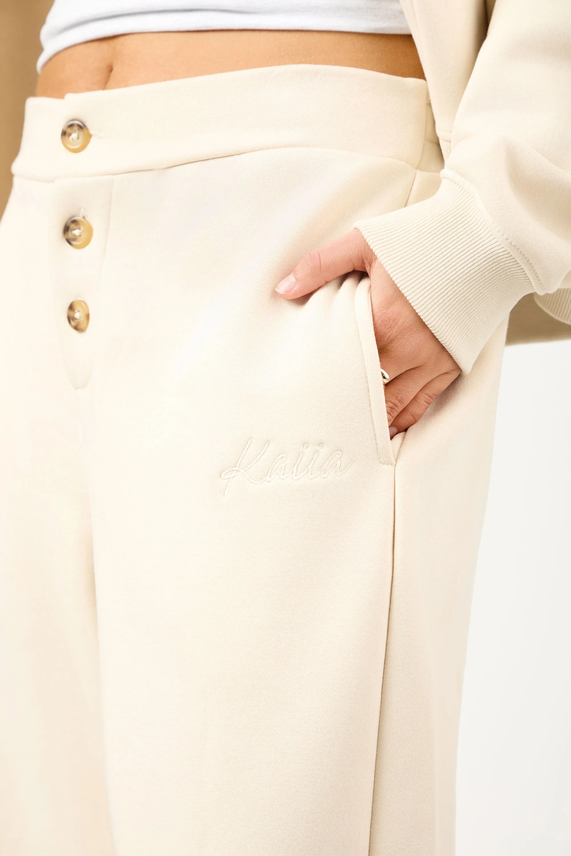 Kaiia Script Logo Button Down Detail Wide Leg Joggers Crème sold by Kaiia the label product image thumbnail 5