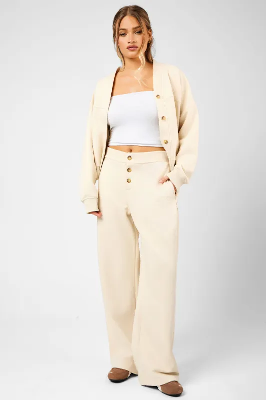 Kaiia Script Logo Button Down Detail Wide Leg Joggers Crème made by Kaiia the label