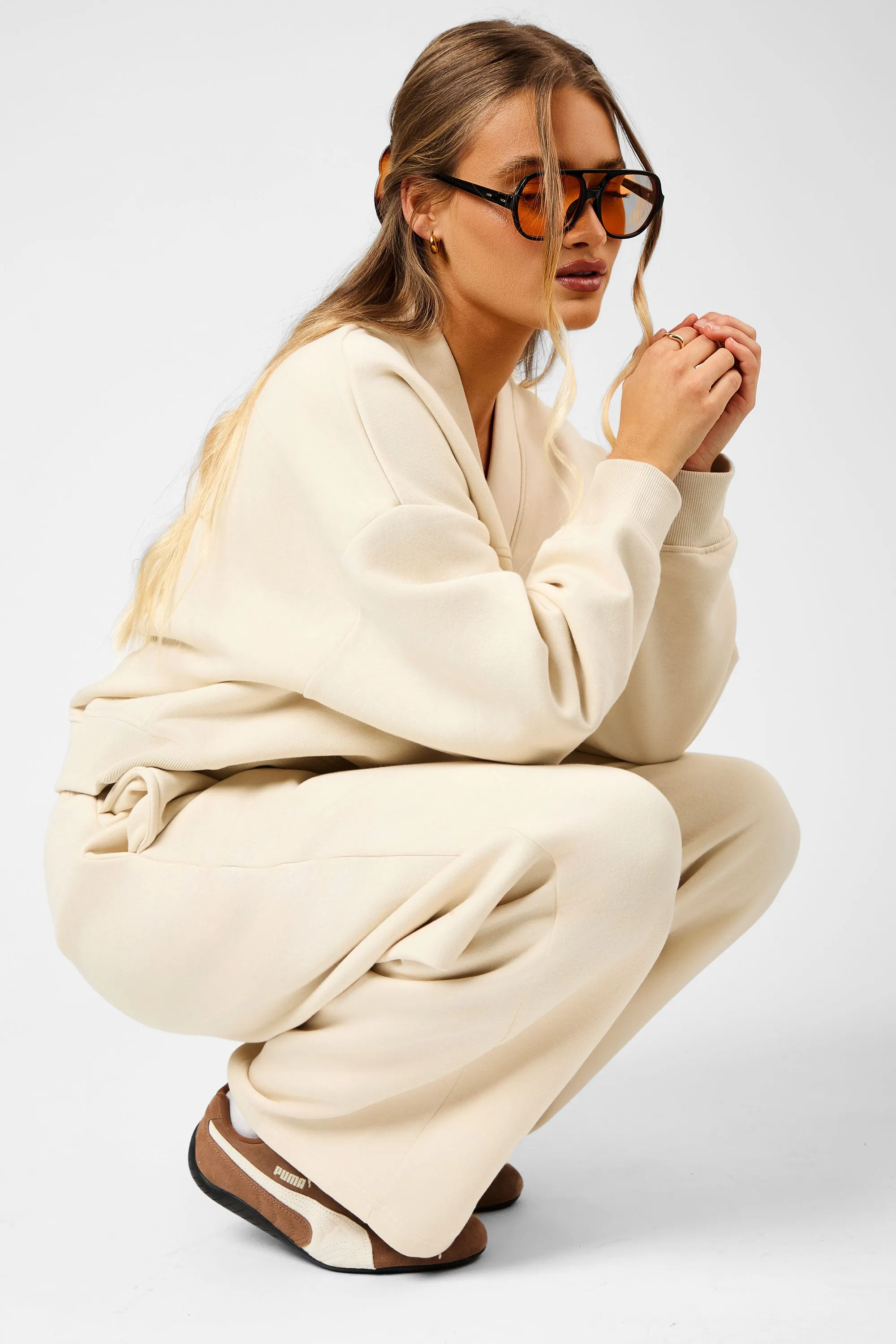 Kaiia Script Logo Button Down Detail Wide Leg Joggers Crème sold by Kaiia the label product image thumbnail 4