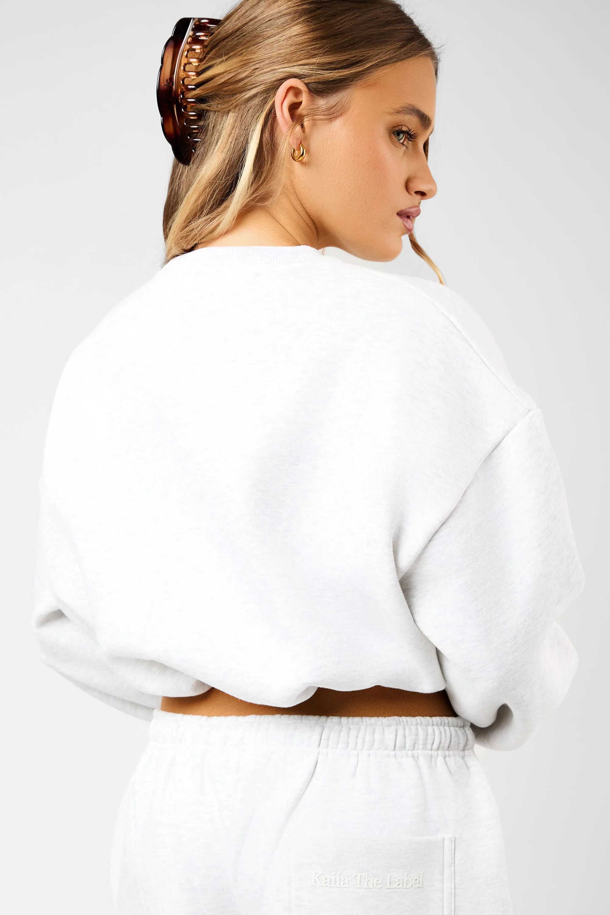 Kaiia The Label Bubble Hem Cropped Sweatshirt Light Grey Marl sold by Kaiia the label product image thumbnail 4