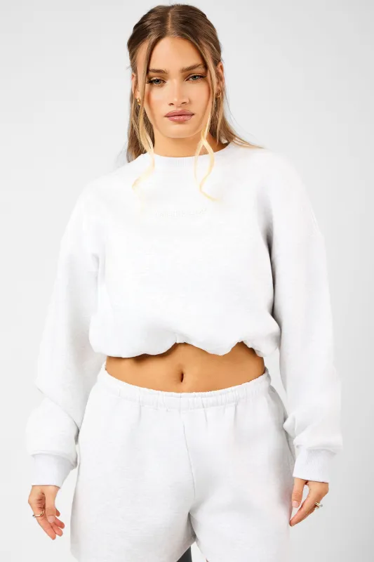 Kaiia The Label Bubble Hem Cropped Sweatshirt Light Grey Marl made by Kaiia the label