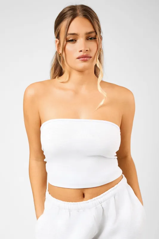 Kaiia Script Logo Bandeau Crop Top Light Grey Marl made by Kaiia the label