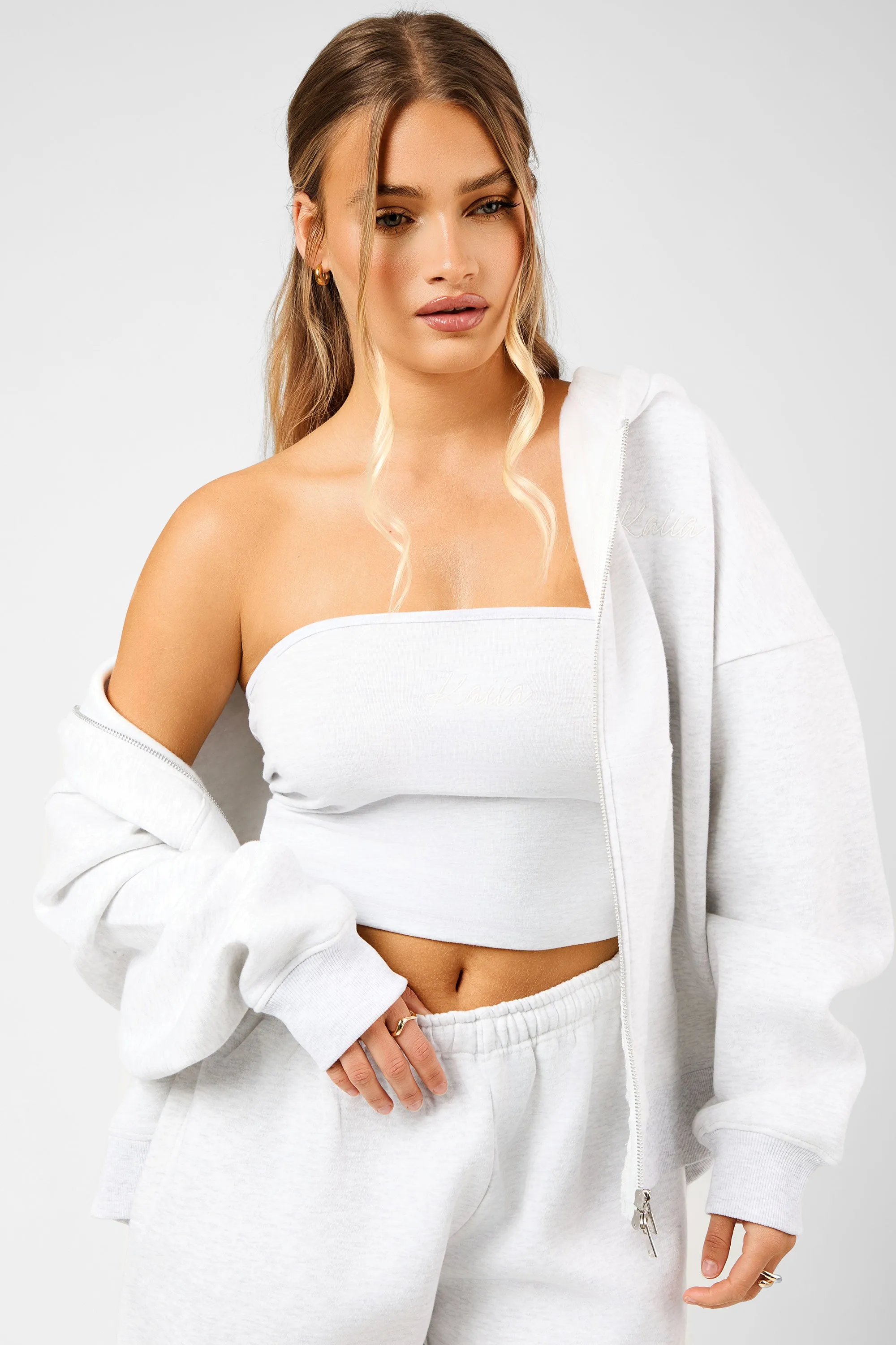 Kaiia Script Logo Bandeau Crop Top Light Grey Marl sold by Kaiia the label product image thumbnail 4