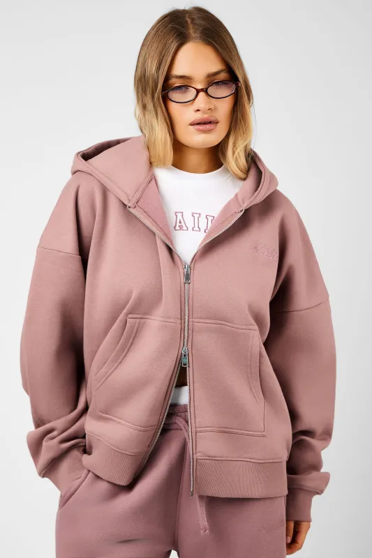 Kaiia Script Logo Double Ended Zip Through Oversized Hoodie Rosewood sold by Kaiia the label