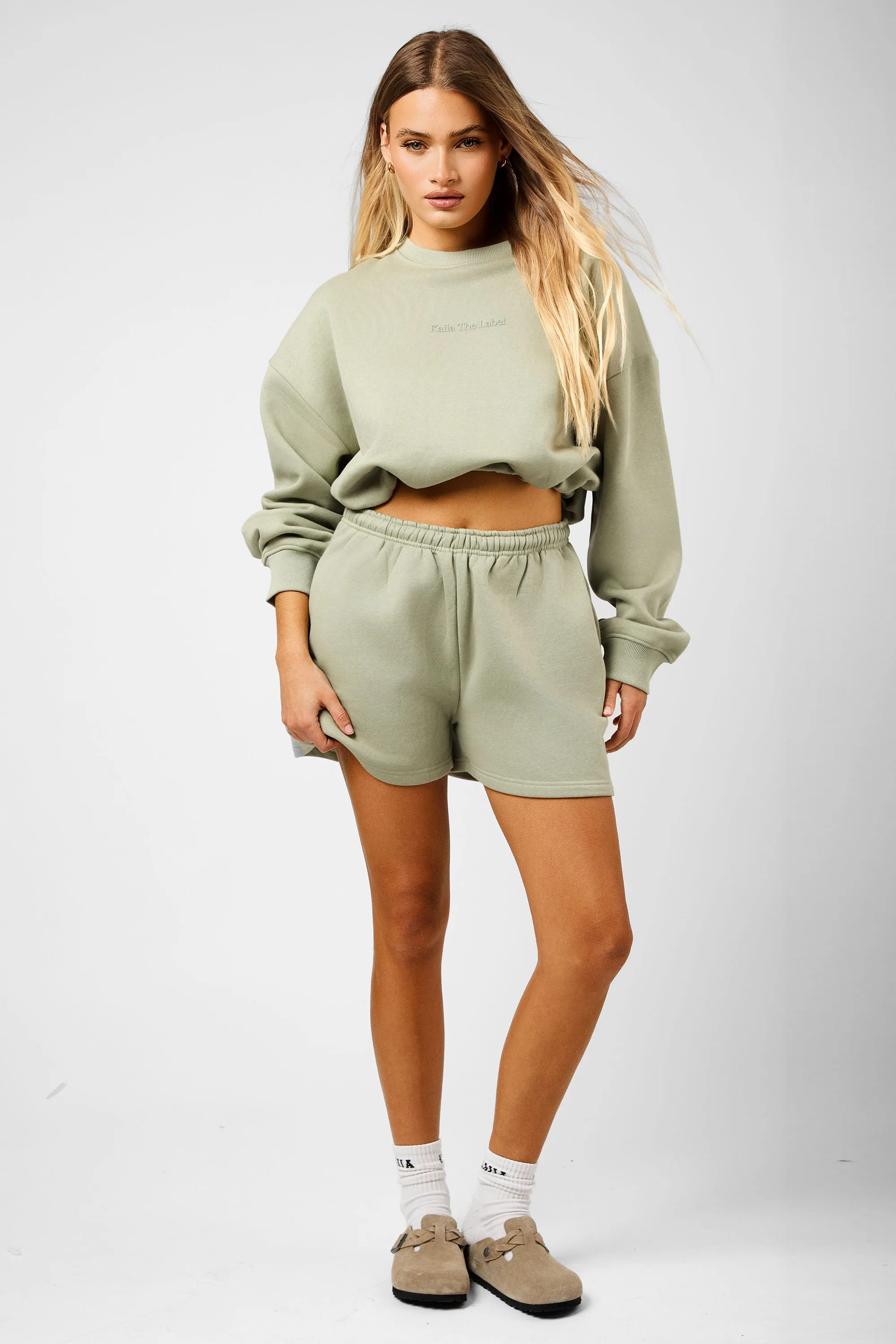 Kaiia The Label Seam Detail Side Pocket Shorts Sage sold by Kaiia the label