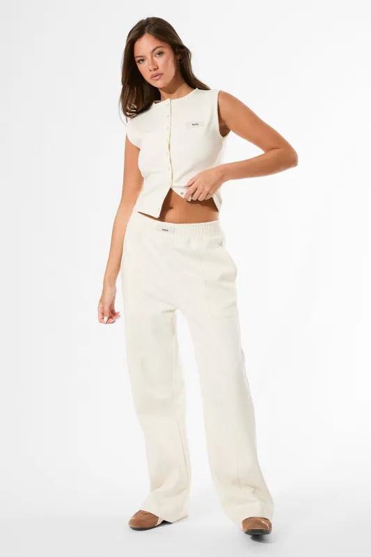 Kaiia Label Logo Premium Interlock Seam Detail Wide Leg Joggers Cream made by Kaiia the label