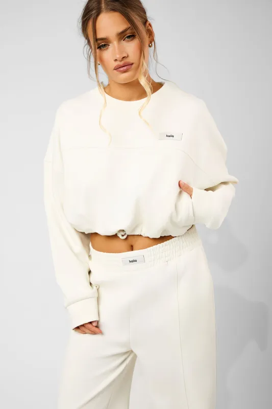 Kaiia Label Logo Premium Interlock Drawcord Sweatshirt Cream made by Kaiia the label