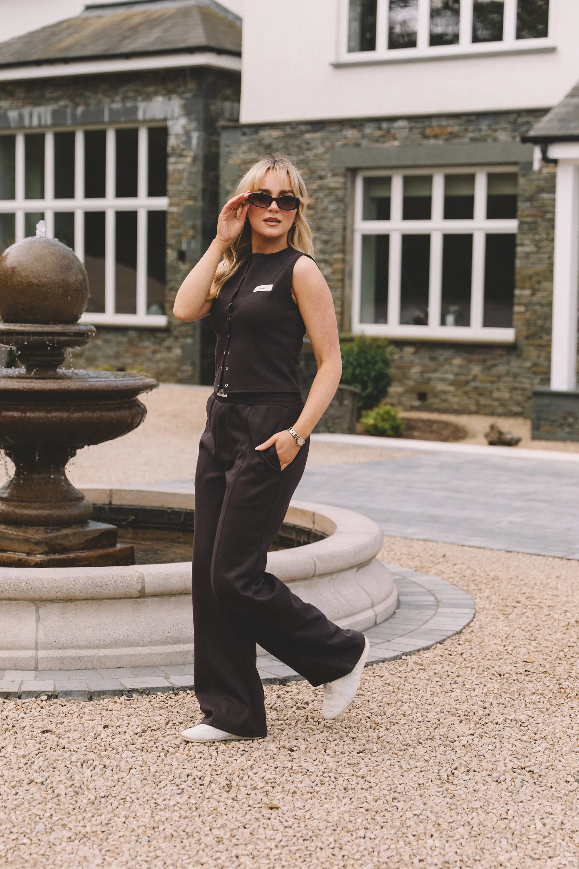Kaiia Label Logo Premium Interlock Wide Leg Joggers Brown sold by Kaiia the label product image thumbnail 2