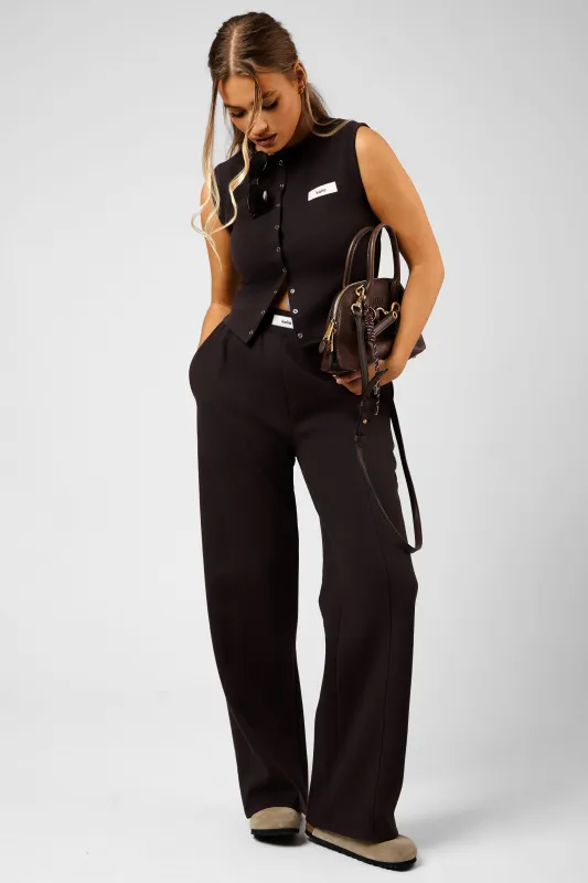 Kaiia Label Logo Premium Interlock Wide Leg Joggers Brown made by Kaiia the label