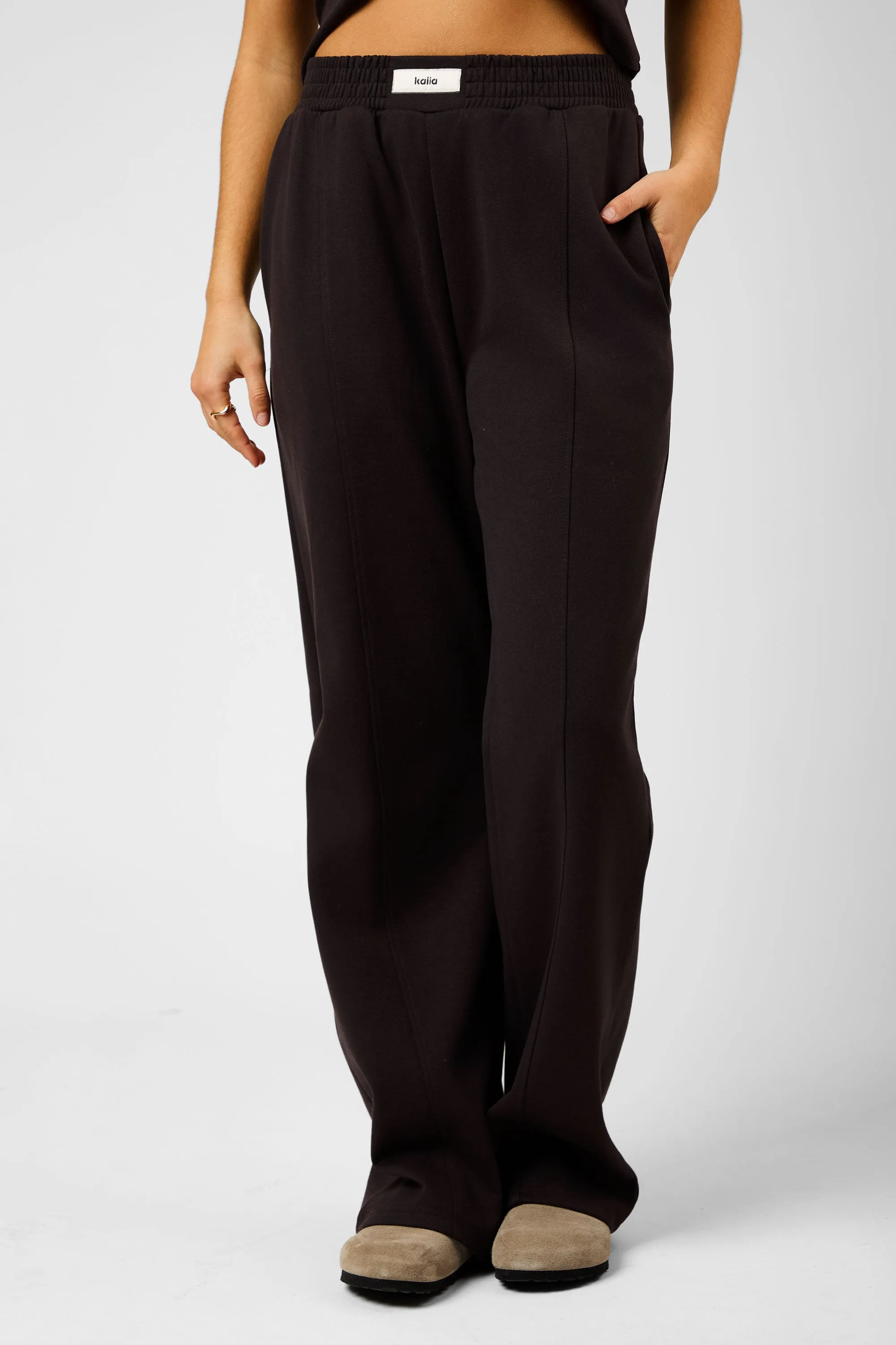 Kaiia Label Logo Premium Interlock Wide Leg Joggers Brown sold by Kaiia the label product image thumbnail 3