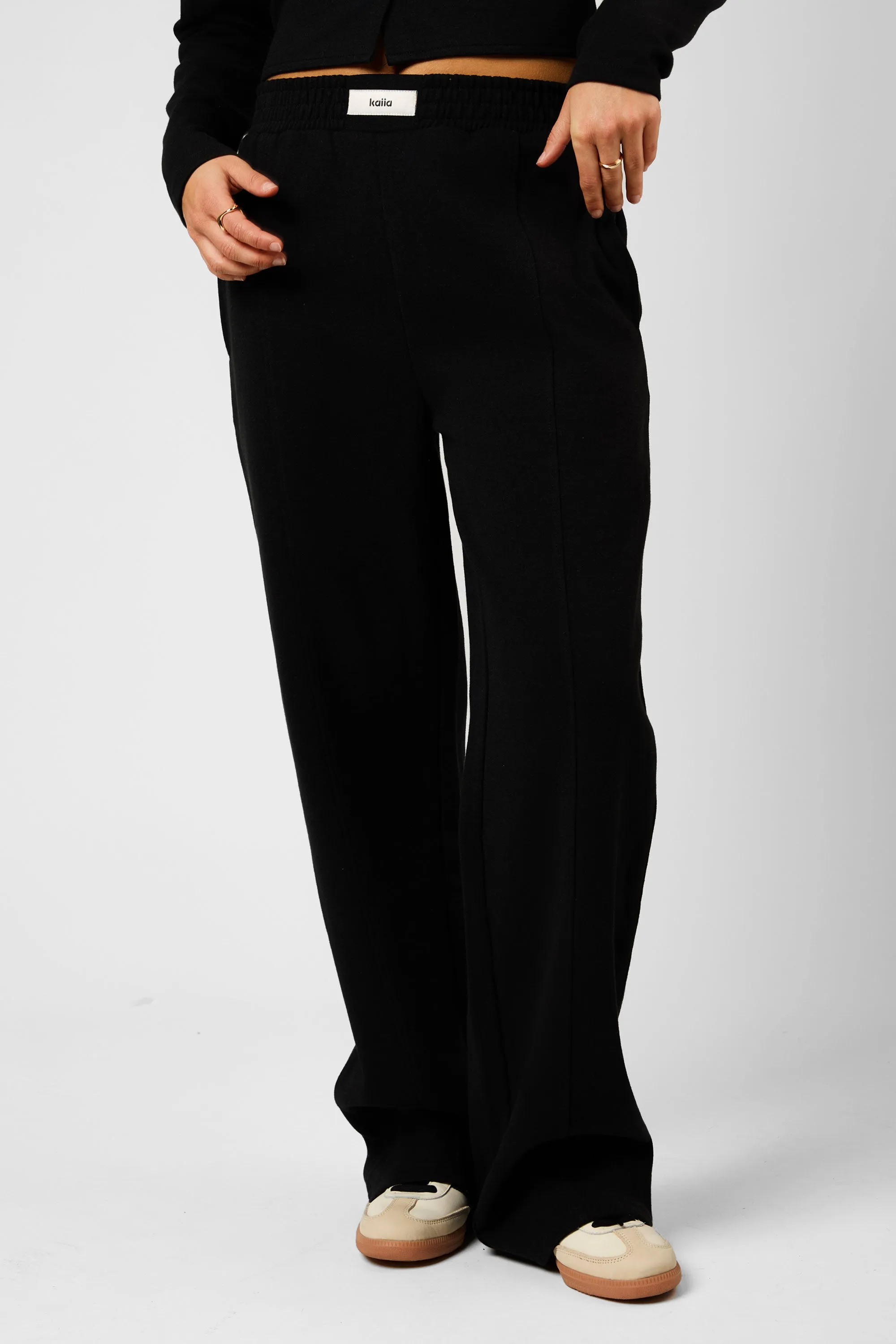 Kaiia Label Logo Premium Interlock Wide Leg Joggers Black sold by Kaiia the label product image thumbnail 4