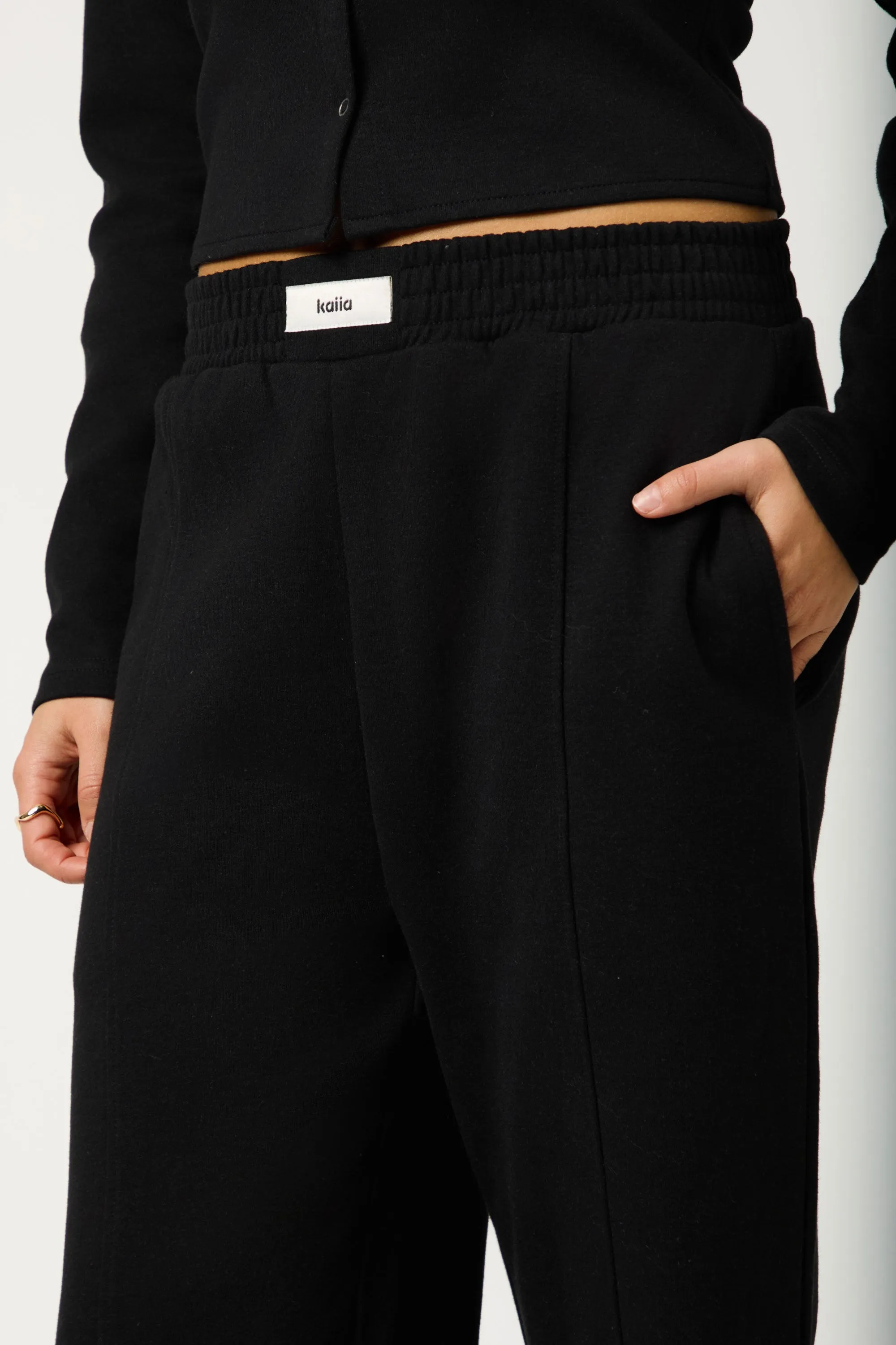 Kaiia Label Logo Premium Interlock Wide Leg Joggers Black sold by Kaiia the label product image thumbnail 5