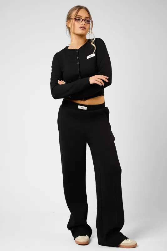 Kaiia Label Logo Premium Interlock Wide Leg Joggers Black made by Kaiia the label