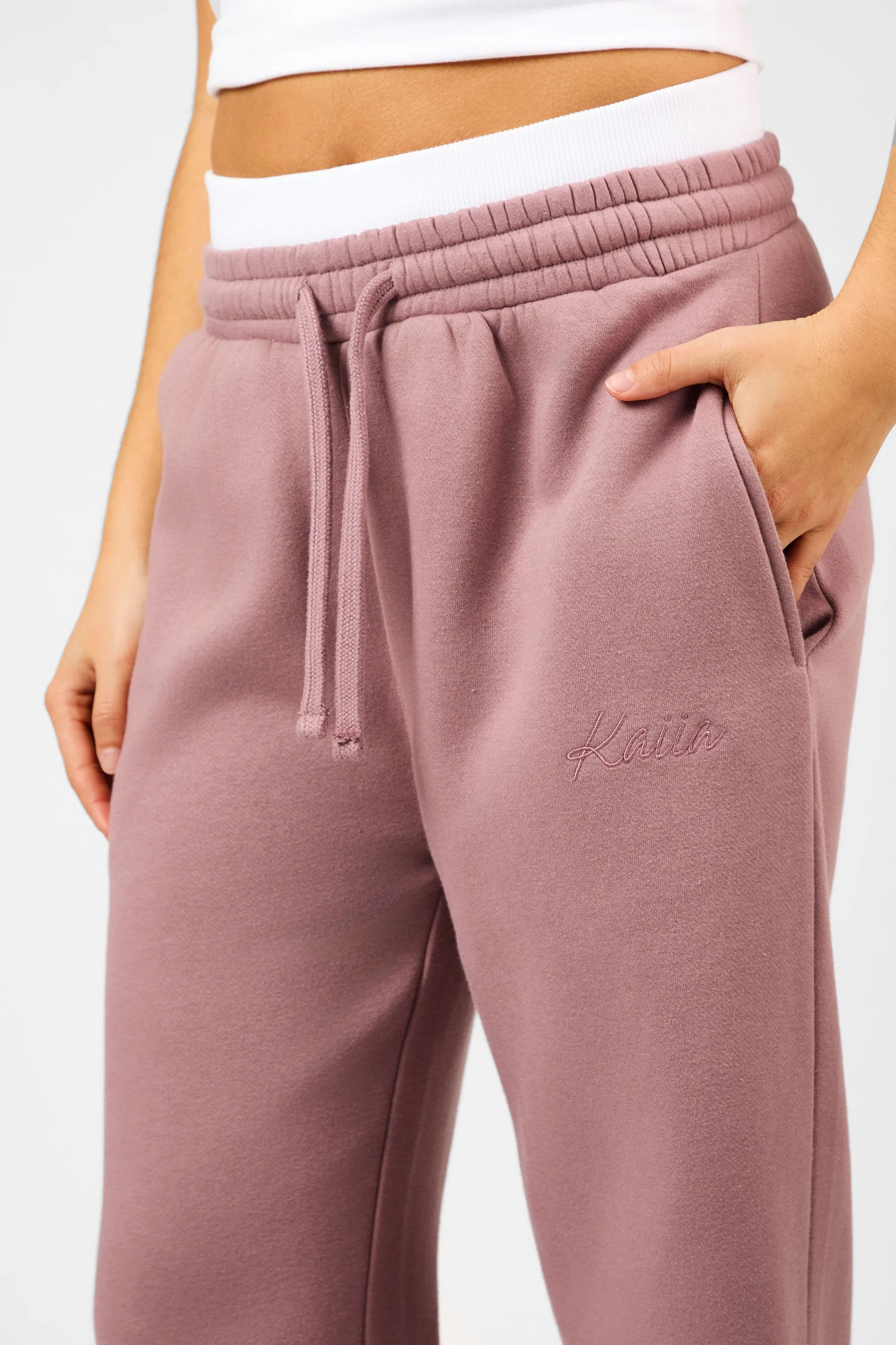 Kaiia Script Logo Exposed Waistband Wide Leg Joggers Rosewood sold by Kaiia the label product image thumbnail 4