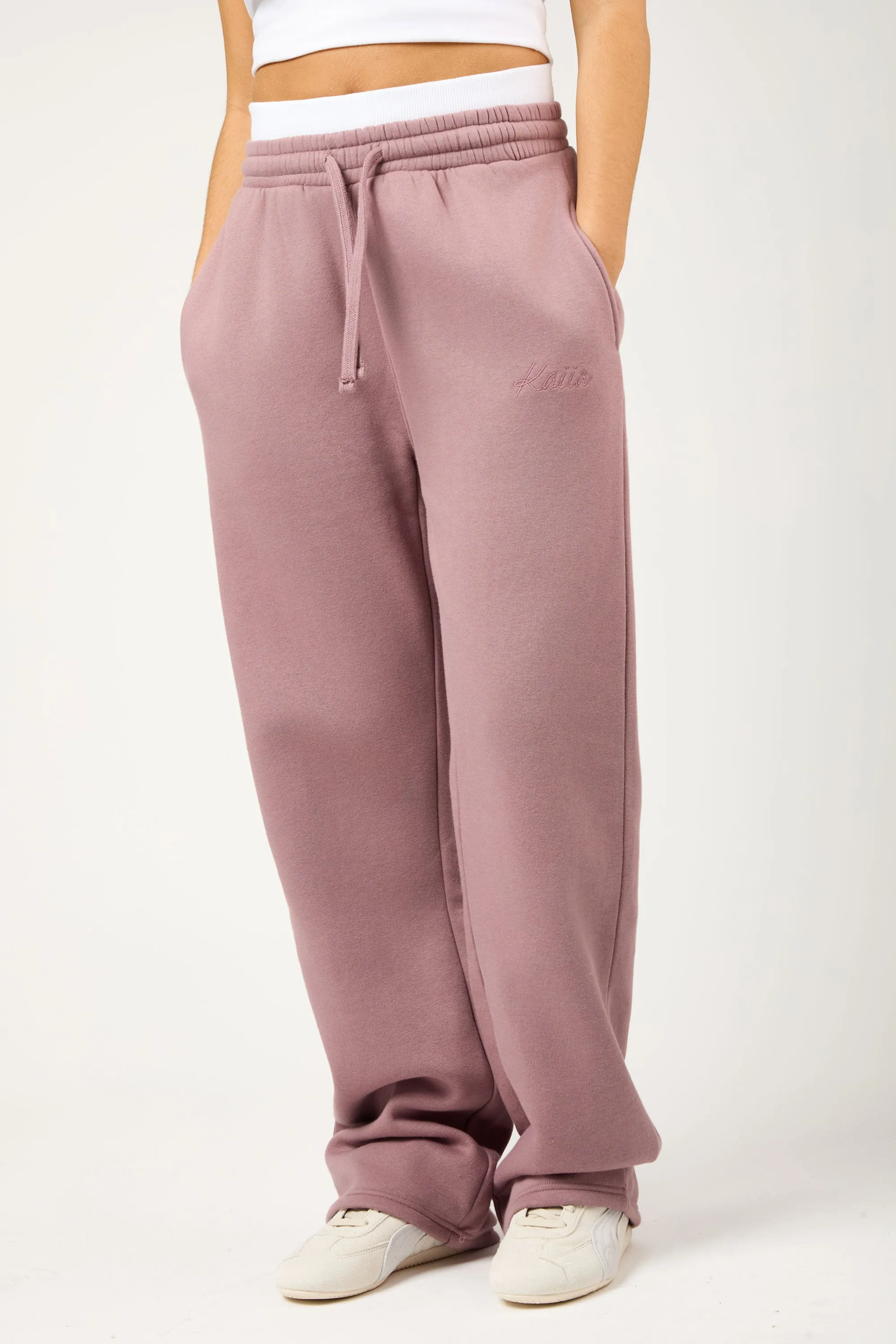 Kaiia Script Logo Exposed Waistband Wide Leg Joggers Rosewood sold by Kaiia the label product image thumbnail 3