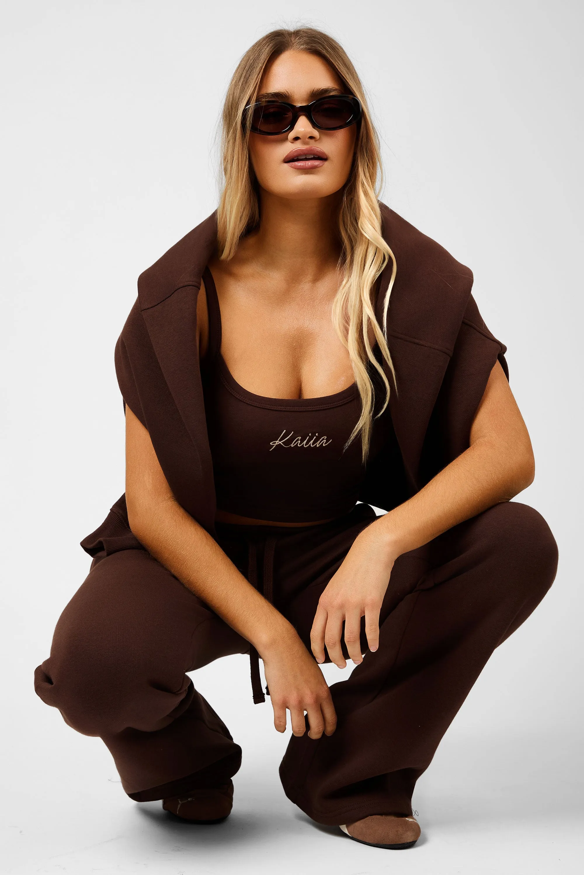 Kaiia Script Wide Leg Joggers Peppercorn sold by Kaiia the label product image thumbnail 5