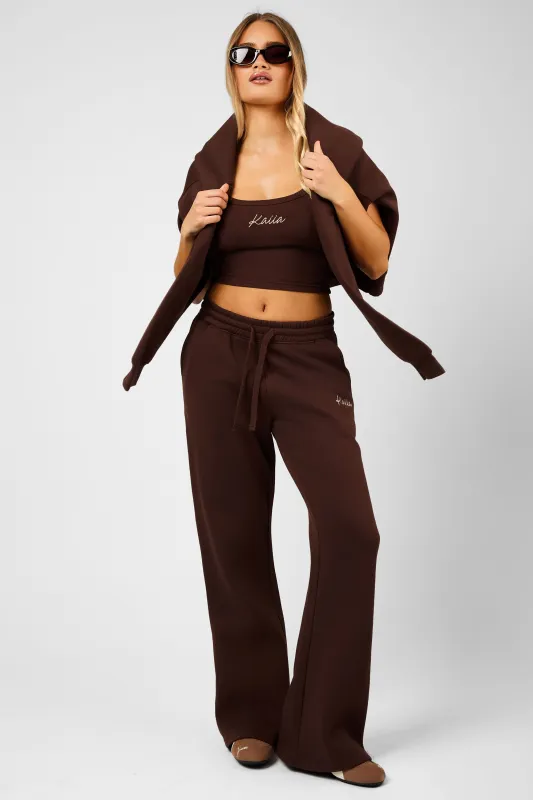 Kaiia Script Wide Leg Joggers Peppercorn made by Kaiia the label