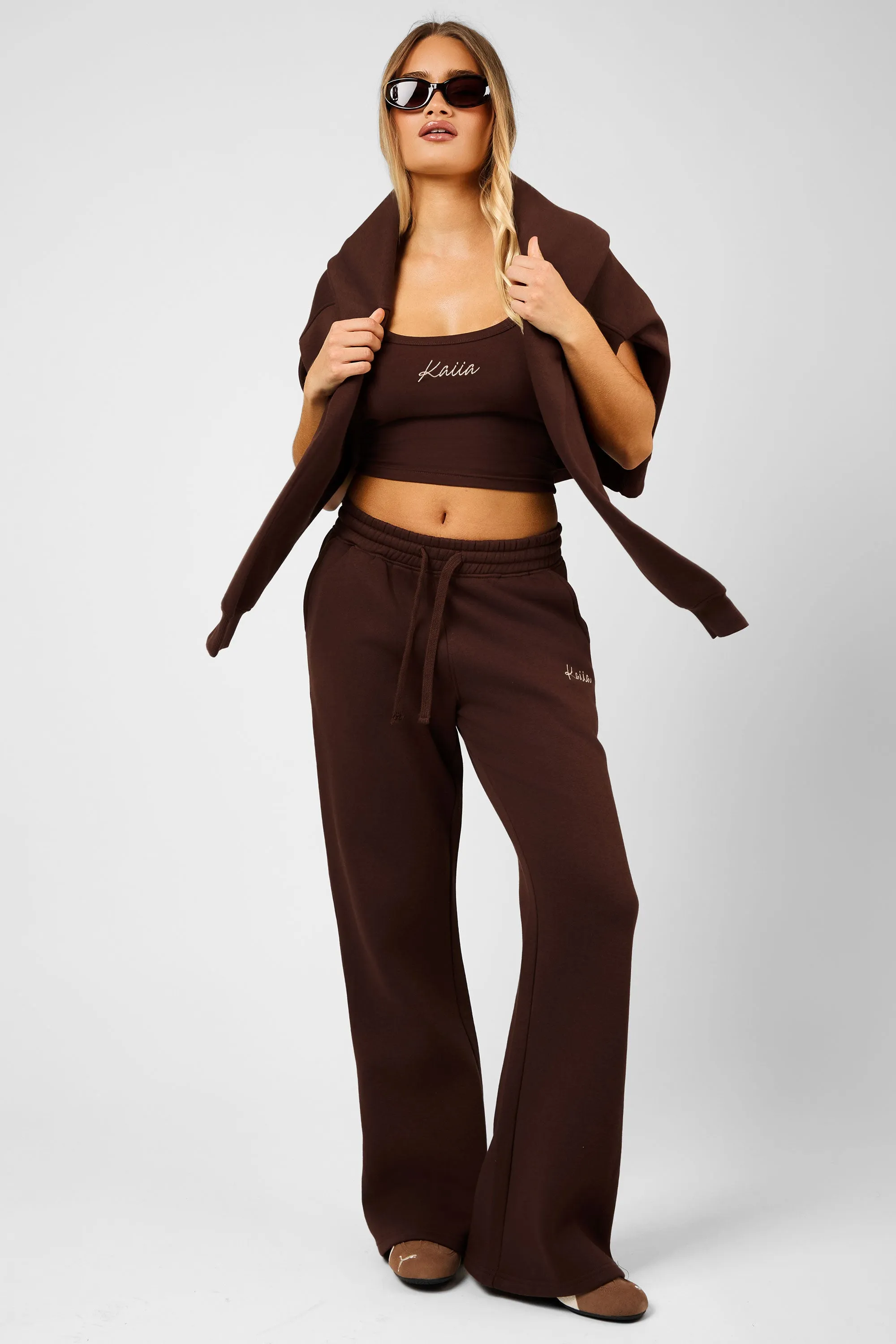 Kaiia Script Wide Leg Joggers Peppercorn sold by Kaiia the label