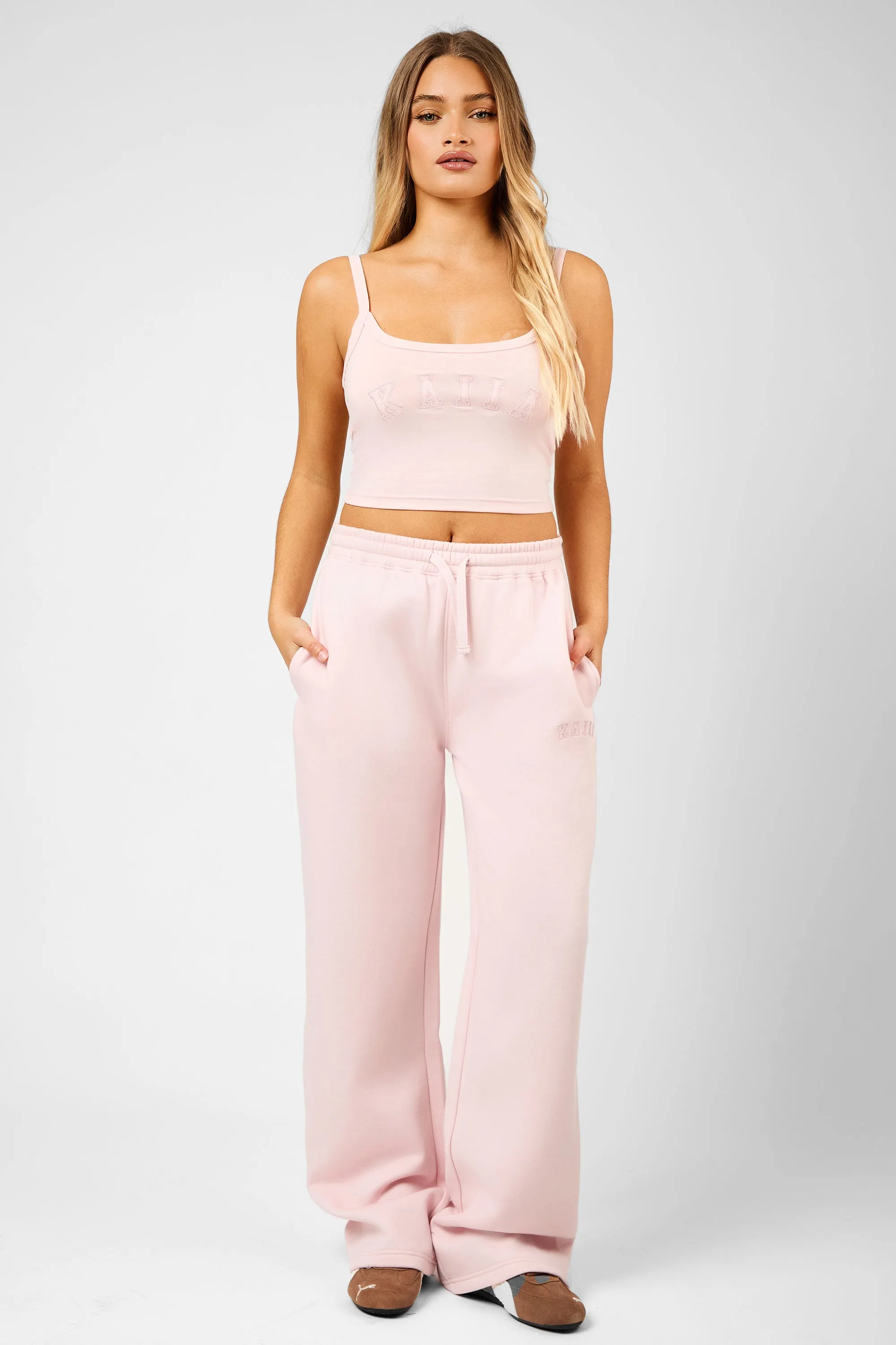 Kaiia Logo Drawstring Wide Leg Joggers Dusty Pink sold by Kaiia the label product image thumbnail 5