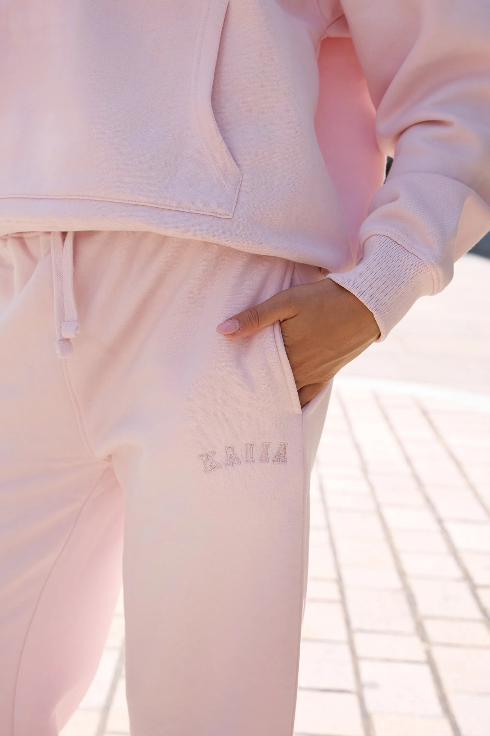 Kaiia Logo Drawstring Wide Leg Joggers Dusty Pink sold by Kaiia the label product image thumbnail 4