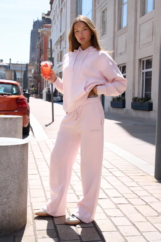 Kaiia Logo Drawstring Wide Leg Joggers Dusty Pink made by Kaiia the label