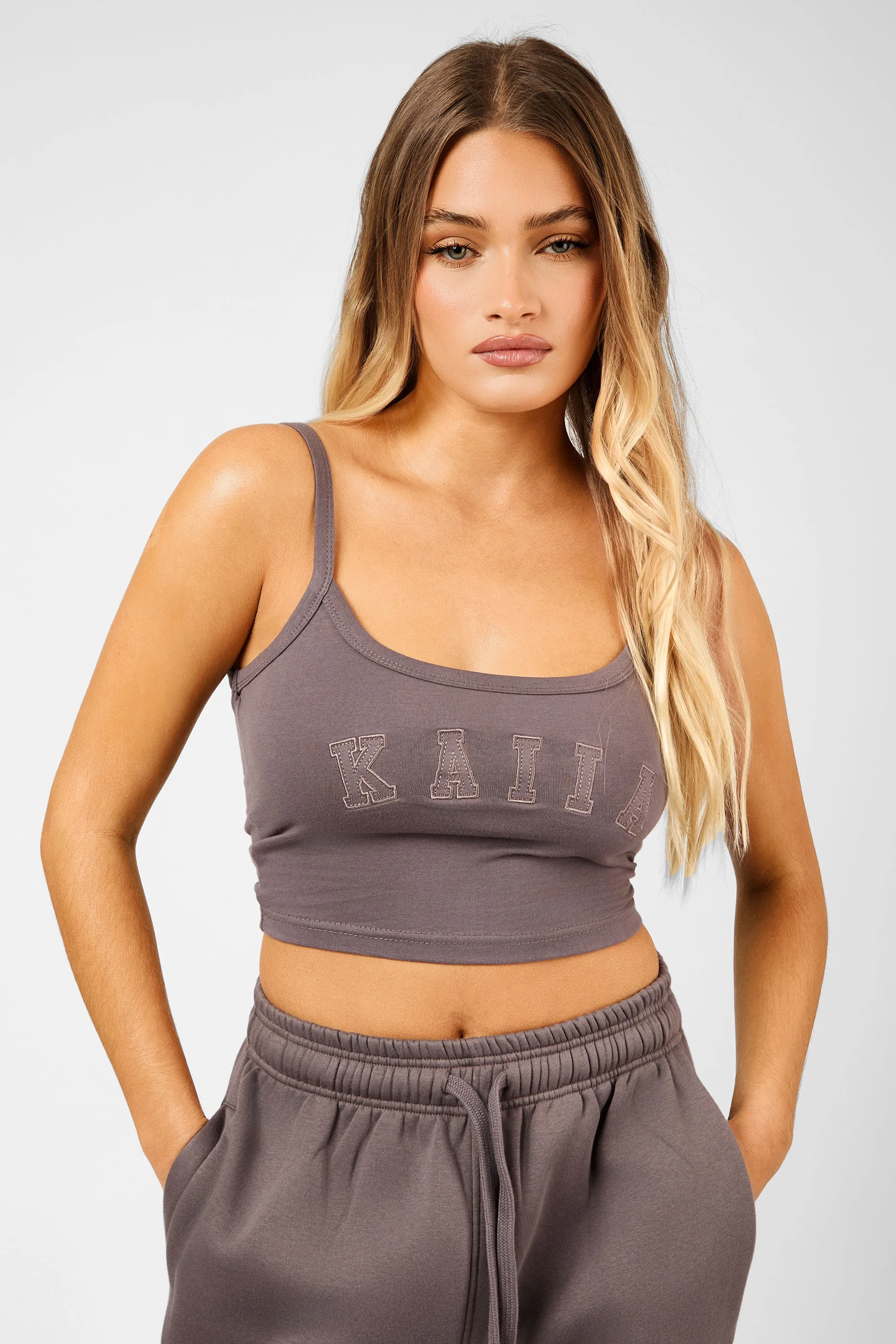 Kaiia Slogan Vest Top Mink sold by Kaiia the label product image thumbnail 2