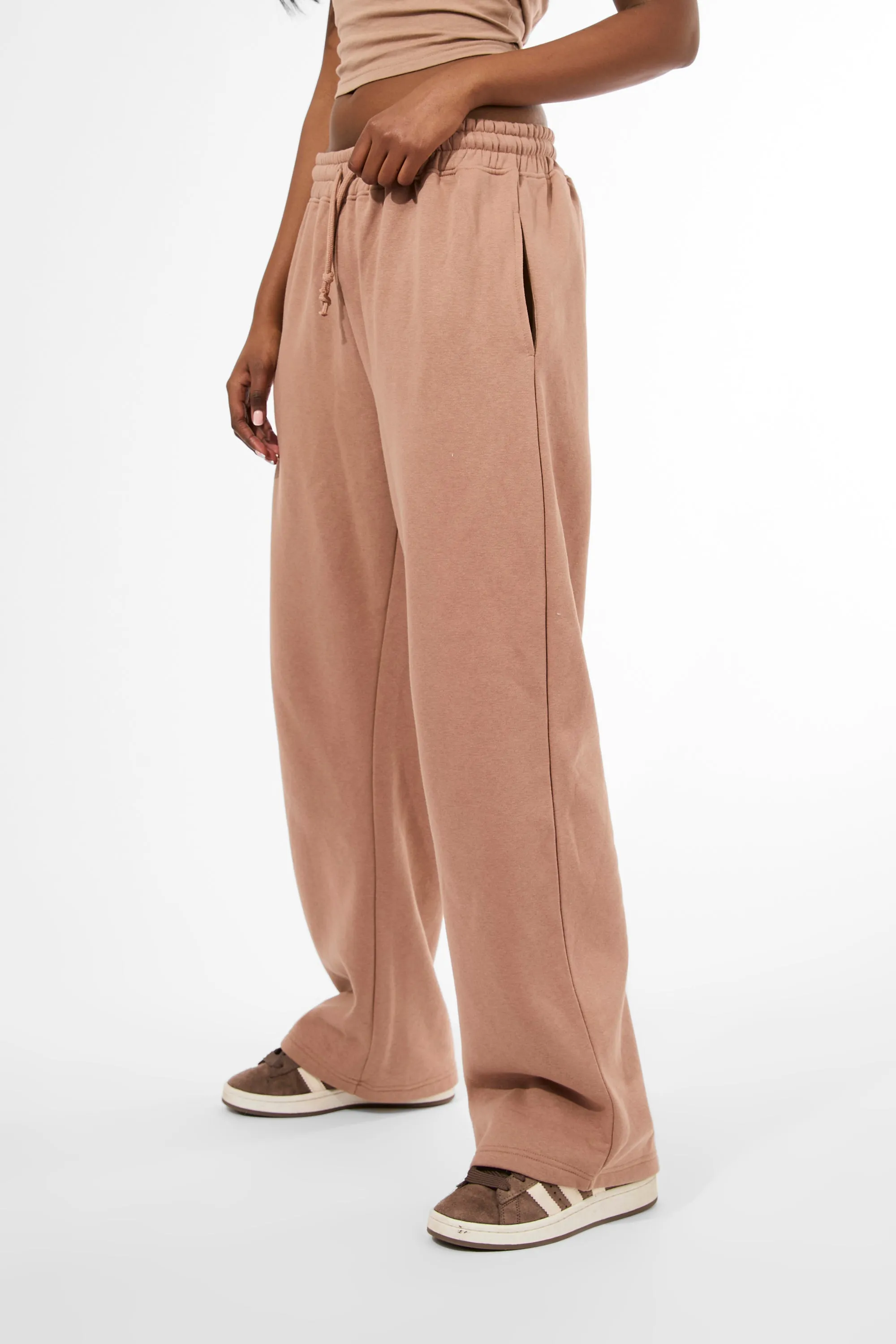 Kaiia Studio Embossed Script Logo Wide Leg Joggers Milk Chocolate sold by Kaiia the label product image thumbnail 5
