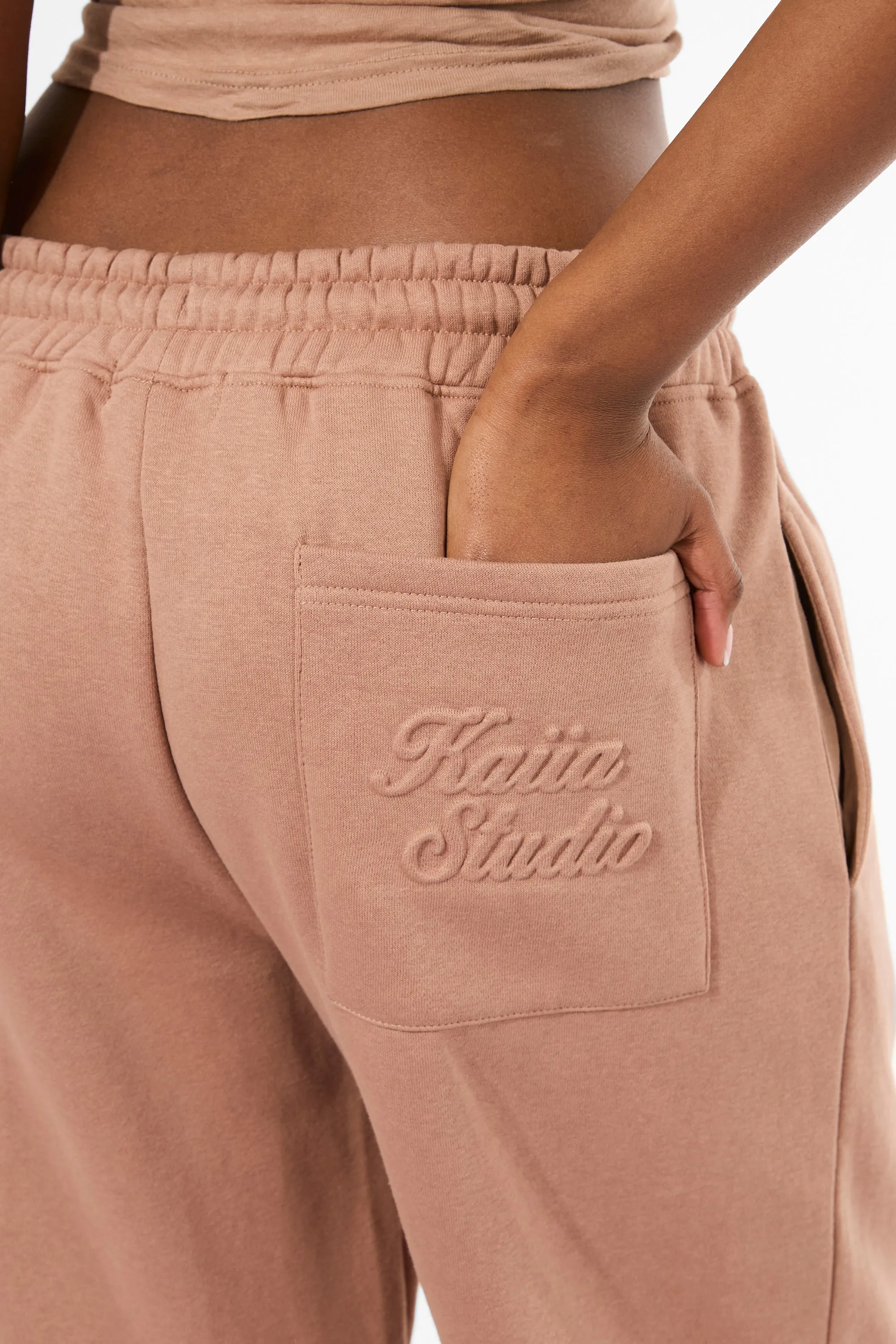 Kaiia Studio Embossed Script Logo Wide Leg Joggers Milk Chocolate sold by Kaiia the label product image thumbnail 3