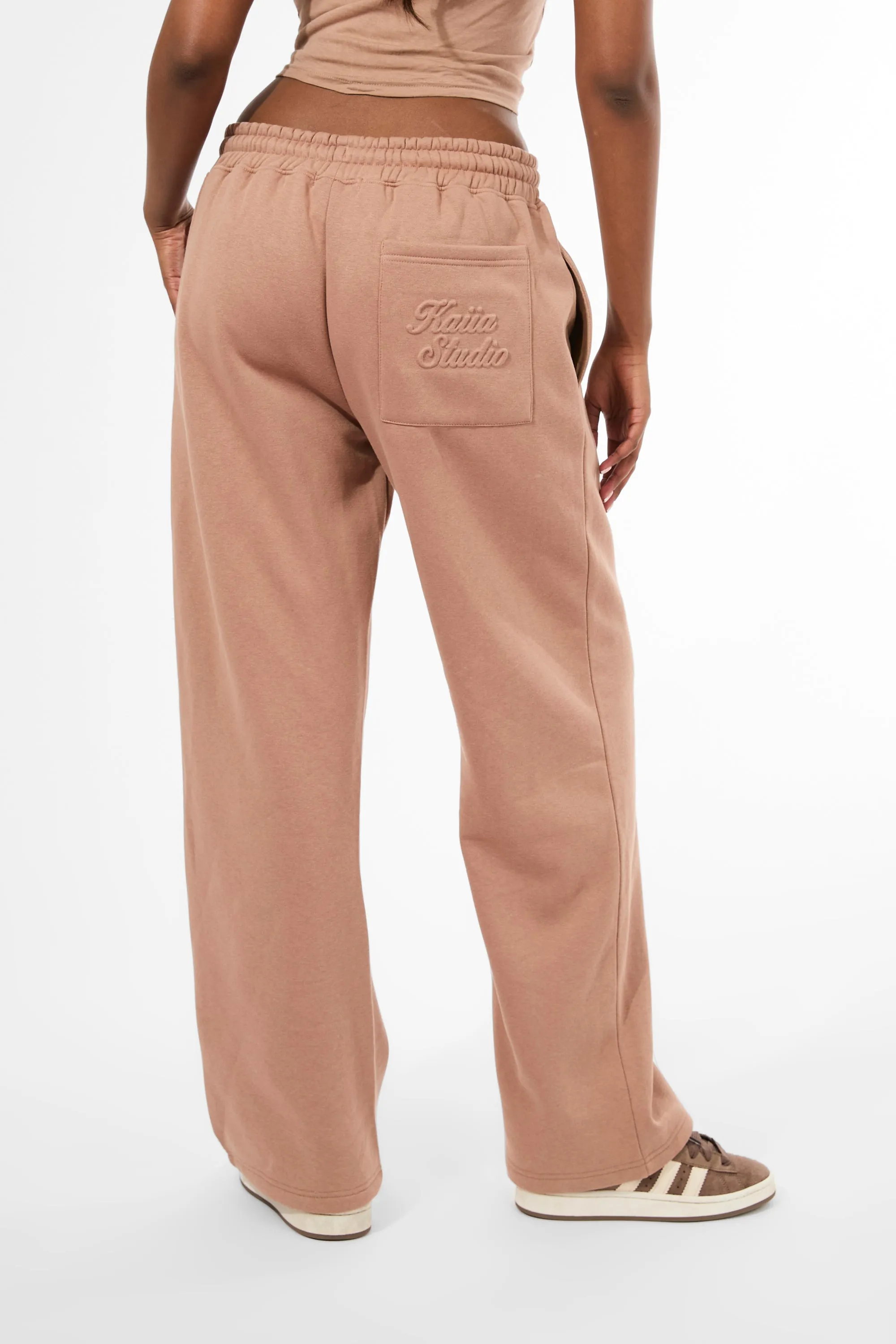 Kaiia Studio Embossed Script Logo Wide Leg Joggers Milk Chocolate sold by Kaiia the label product image thumbnail 2
