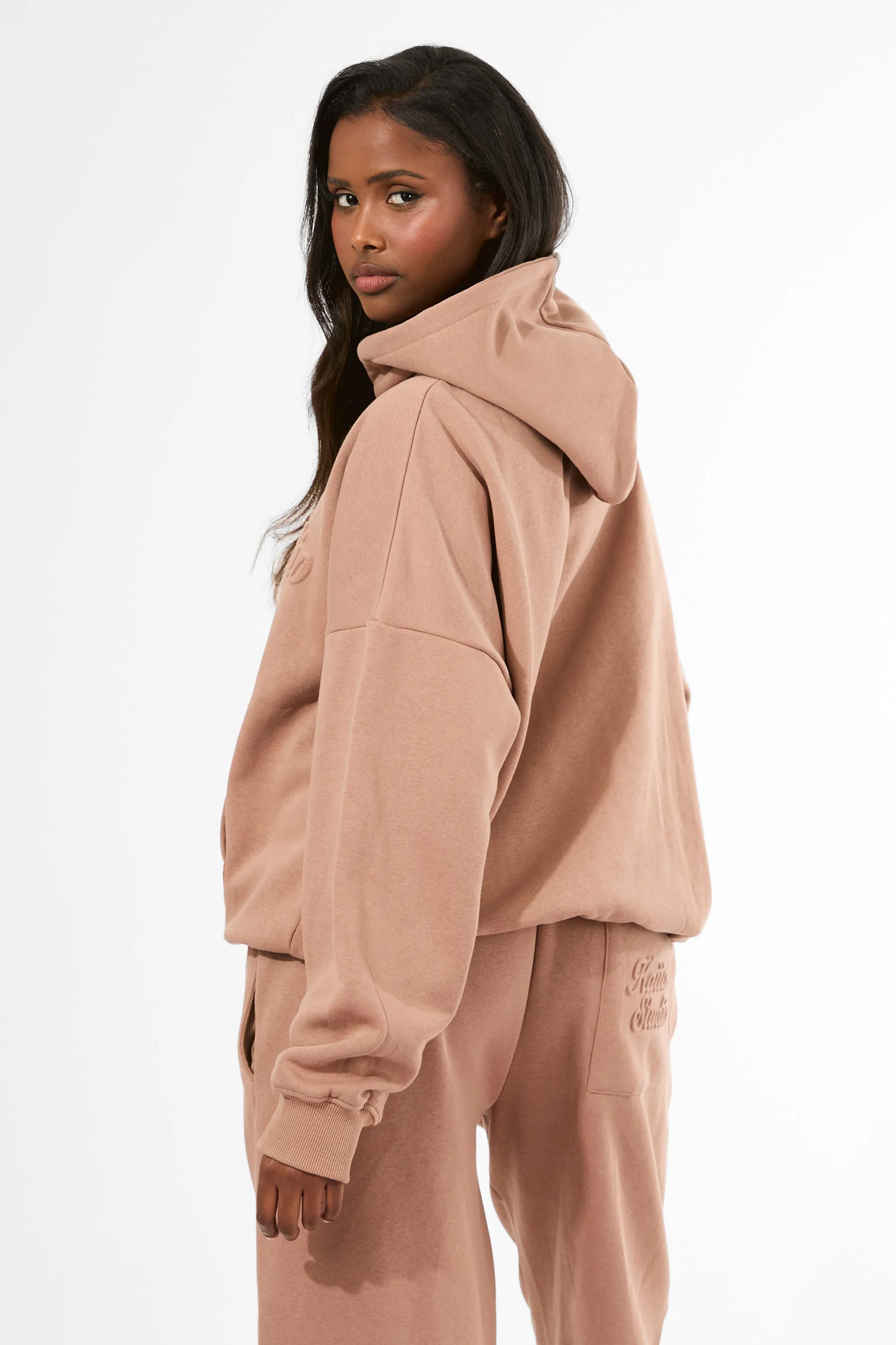 Kaiia Studio Embossed Script Logo Oversized Hoodie Milk Chocolate sold by Kaiia the label product image thumbnail 3