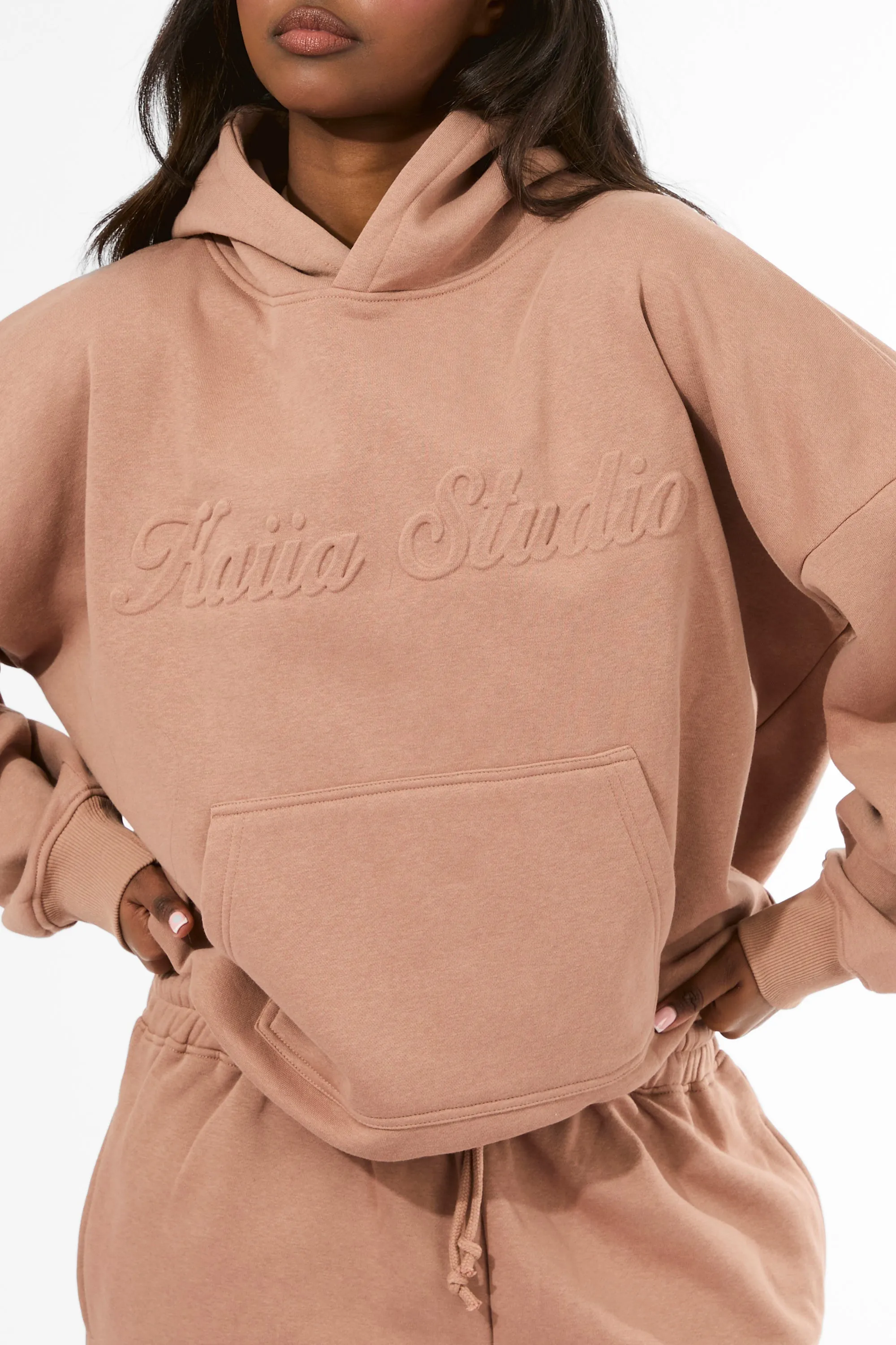 Kaiia Studio Embossed Script Logo Oversized Hoodie Milk Chocolate sold by Kaiia the label product image thumbnail 2