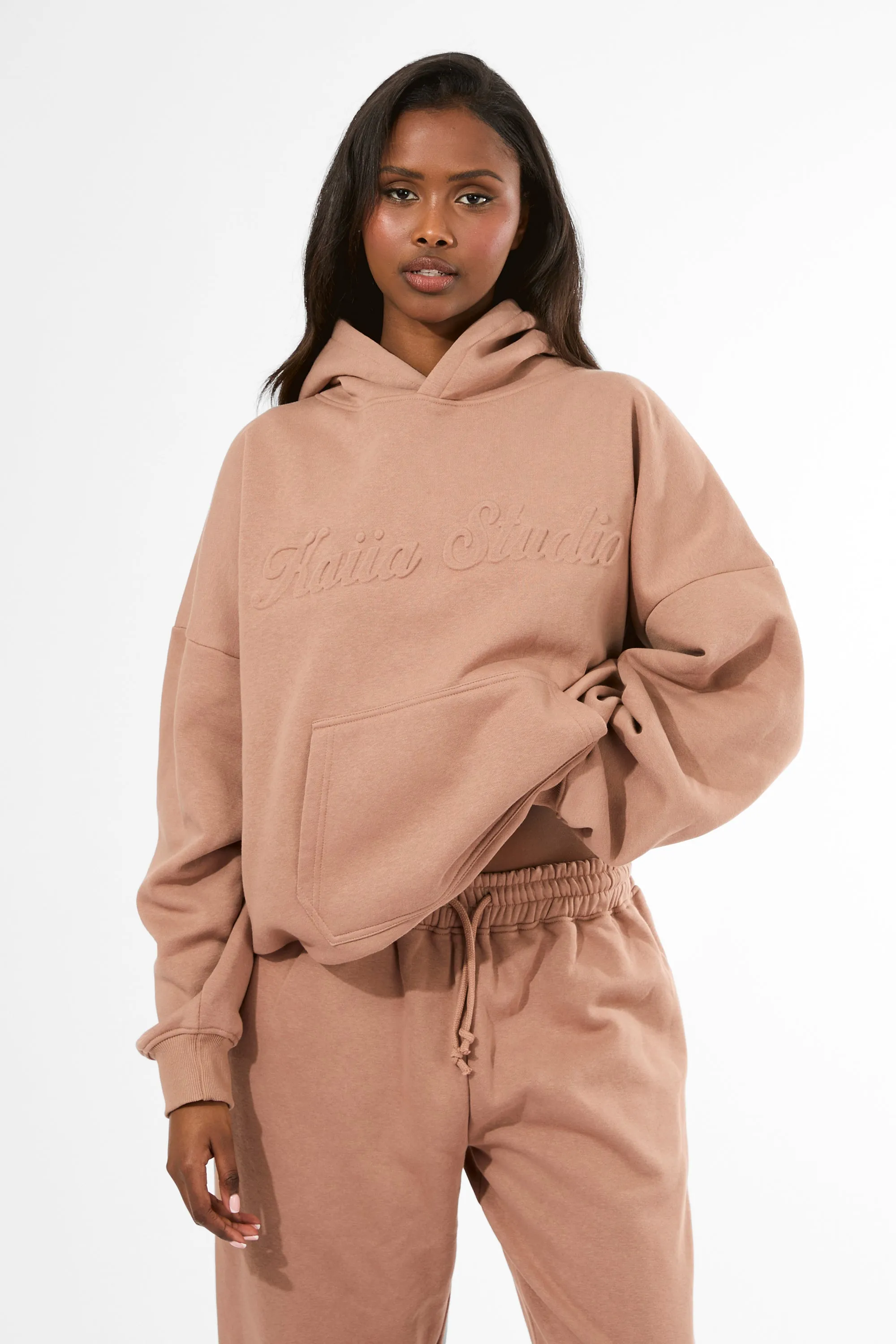 Kaiia Studio Embossed Script Logo Oversized Hoodie Milk Chocolate sold by Kaiia the label