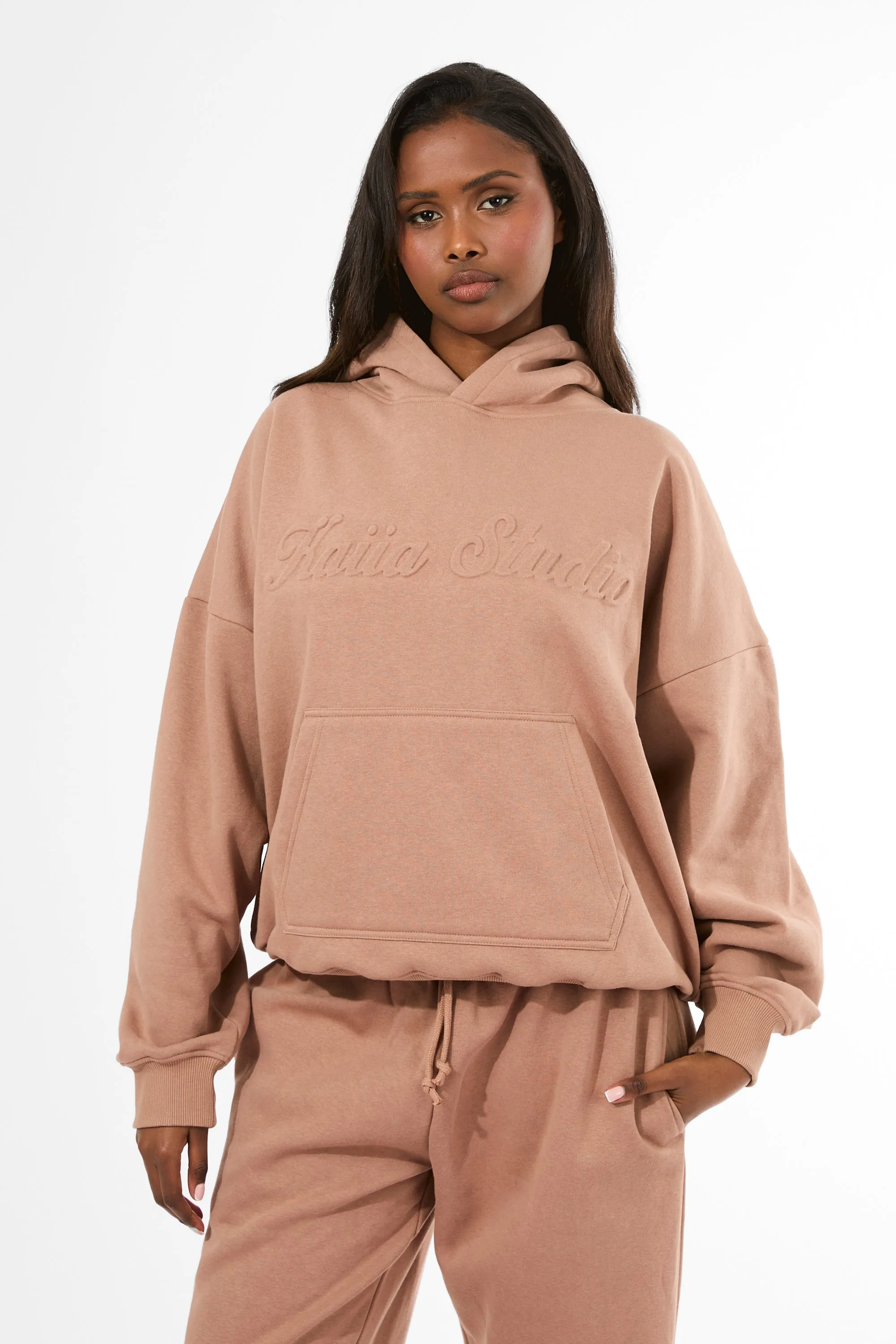 Kaiia Studio Embossed Script Logo Oversized Hoodie Milk Chocolate sold by Kaiia the label product image thumbnail 4