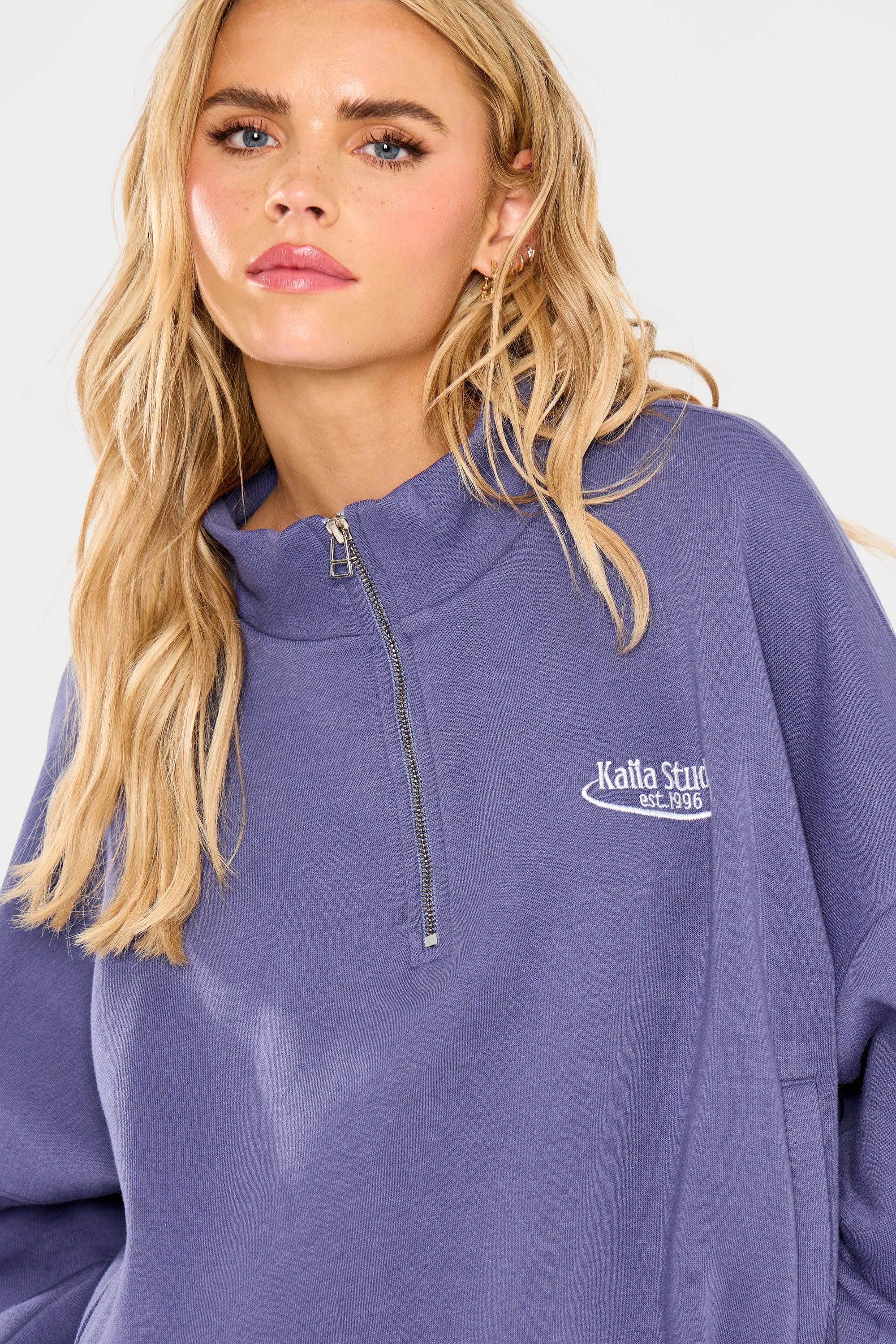 Kaiia Running Club Logo Quarter Zip Sweatshirt Light Navy sold by Kaiia the label product image thumbnail 5
