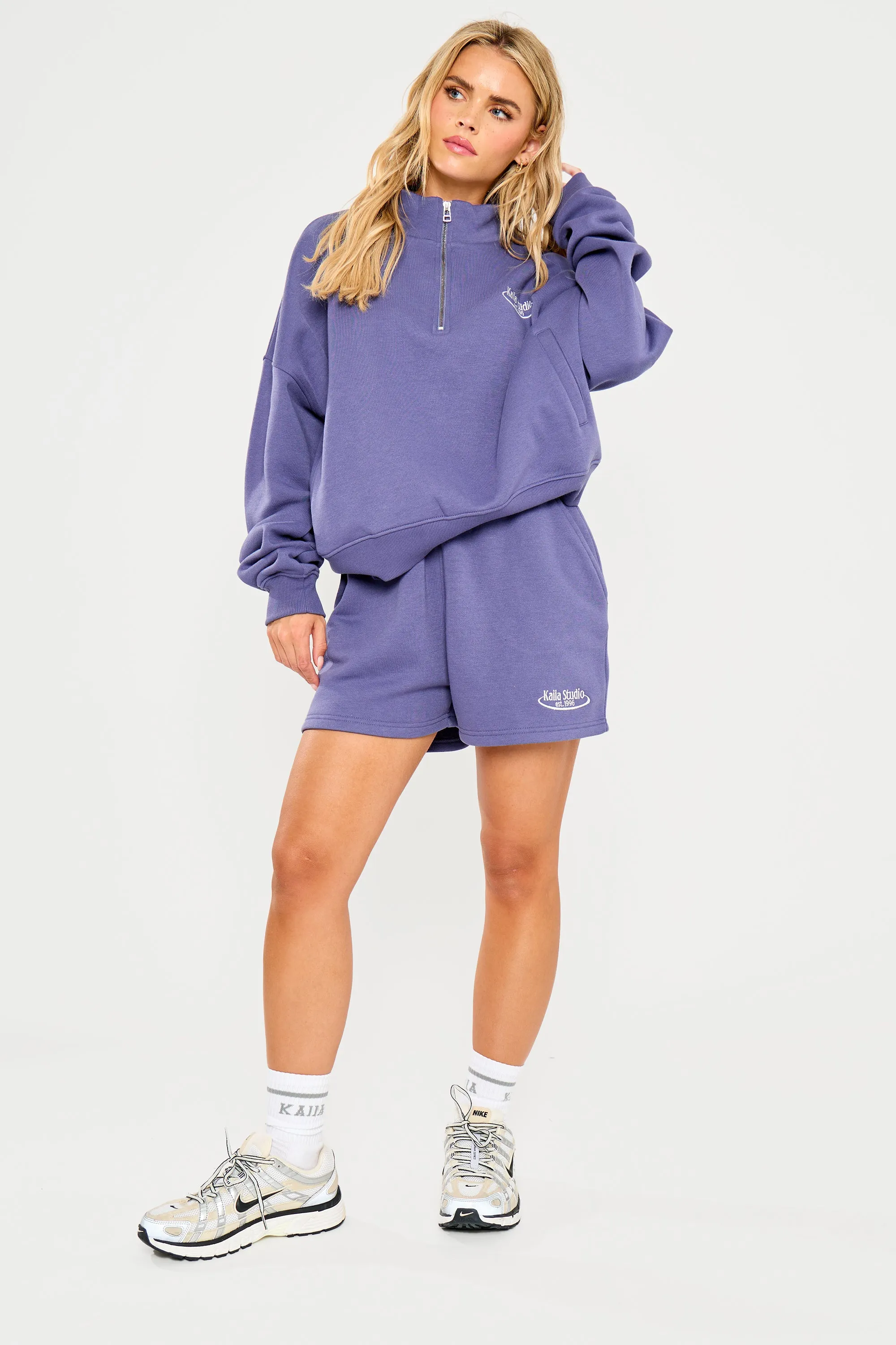 Kaiia Running Club Logo Quarter Zip Sweatshirt Light Navy sold by Kaiia the label product image thumbnail 3