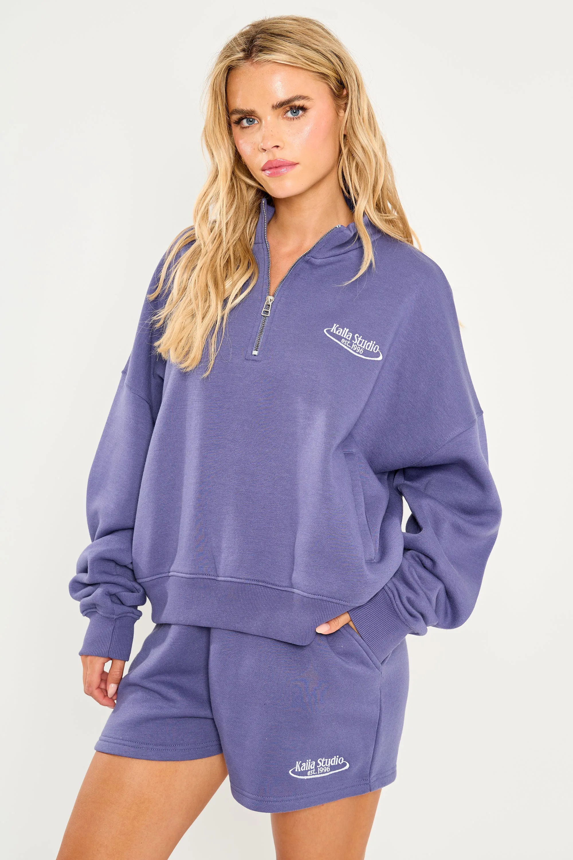 Kaiia Running Club Logo Quarter Zip Sweatshirt Light Navy sold by Kaiia the label