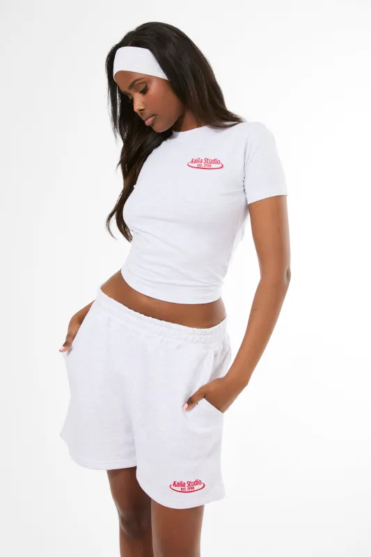 Kaiia Running Club Logo Sweat Shorts Light Grey Marl made by Kaiia the label