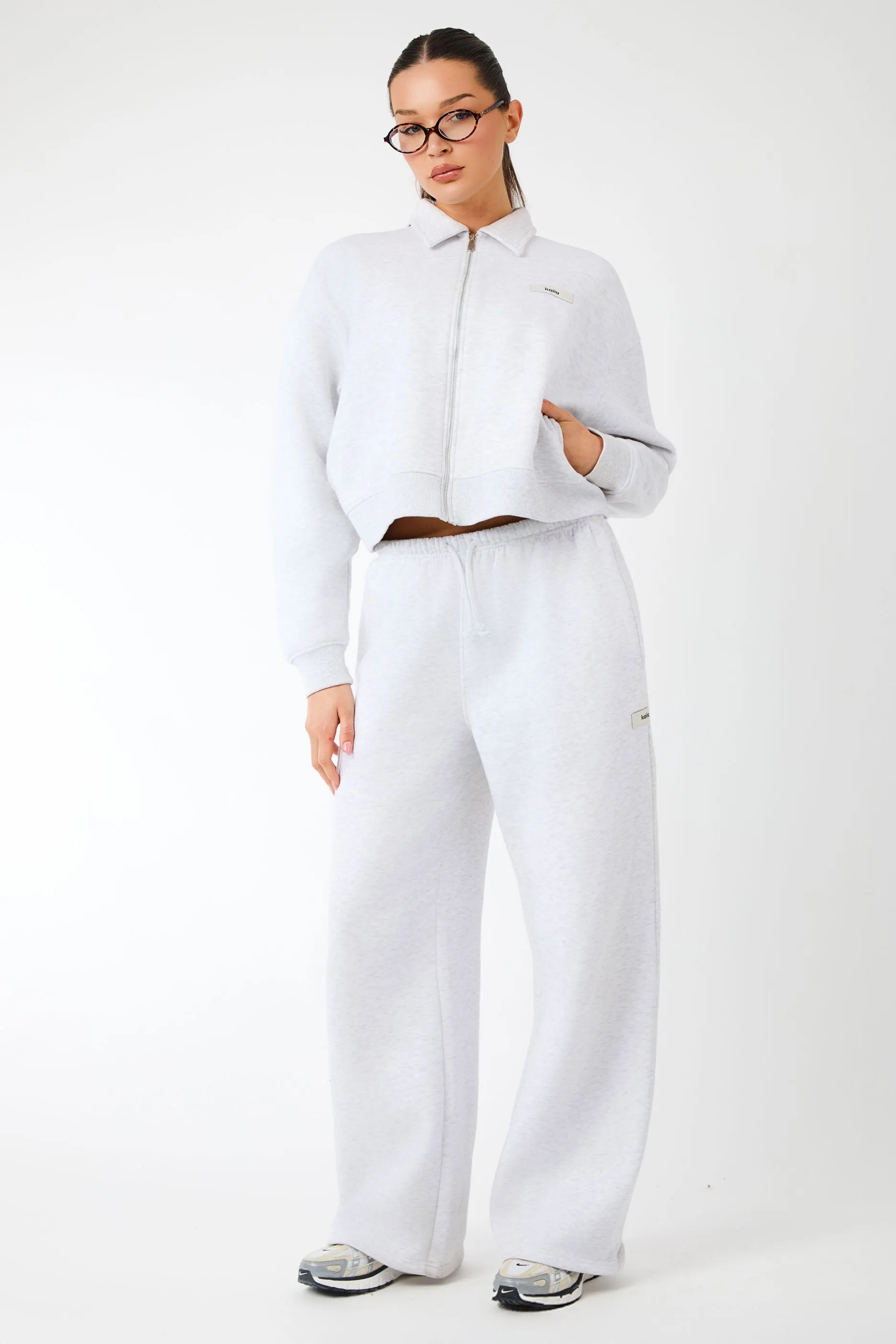 Kaiia Label Logo Wide Leg Joggers Light Grey Marl sold by Kaiia the label