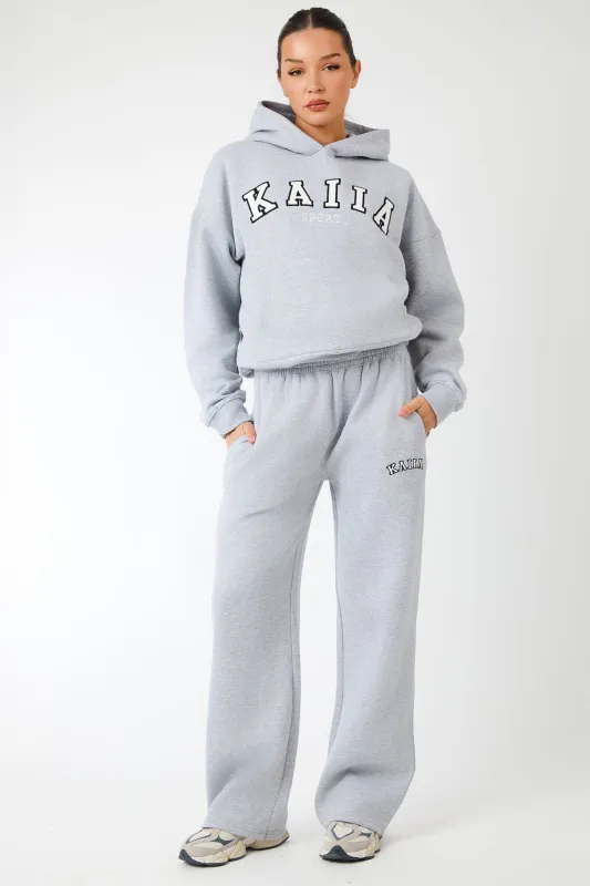 Kaiia Logo Wide Leg Joggers Grey Marl & White made by Kaiia the label