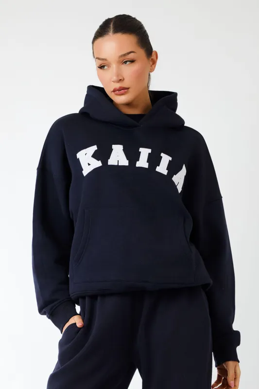 Kaiia Slogan Oversized Hoodie Navy & Light Grey Marl made by Kaiia the label